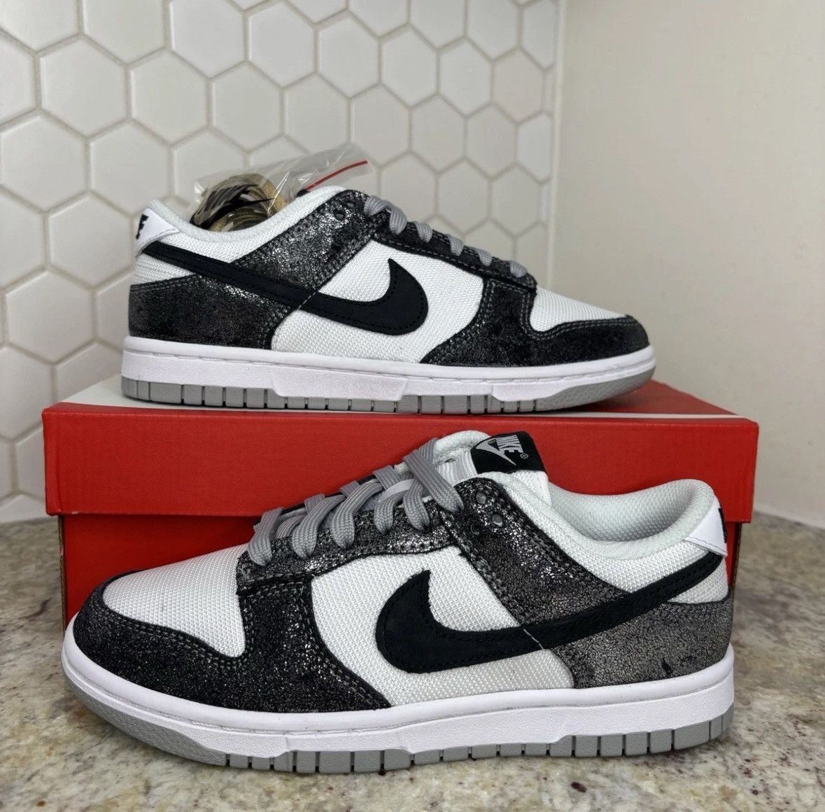 Nike Size 6W/4.5M-NEW Nike Dunk Low Golden Gals Metallic Silver Size US 6 / IT 36 - 1 Thumbnail