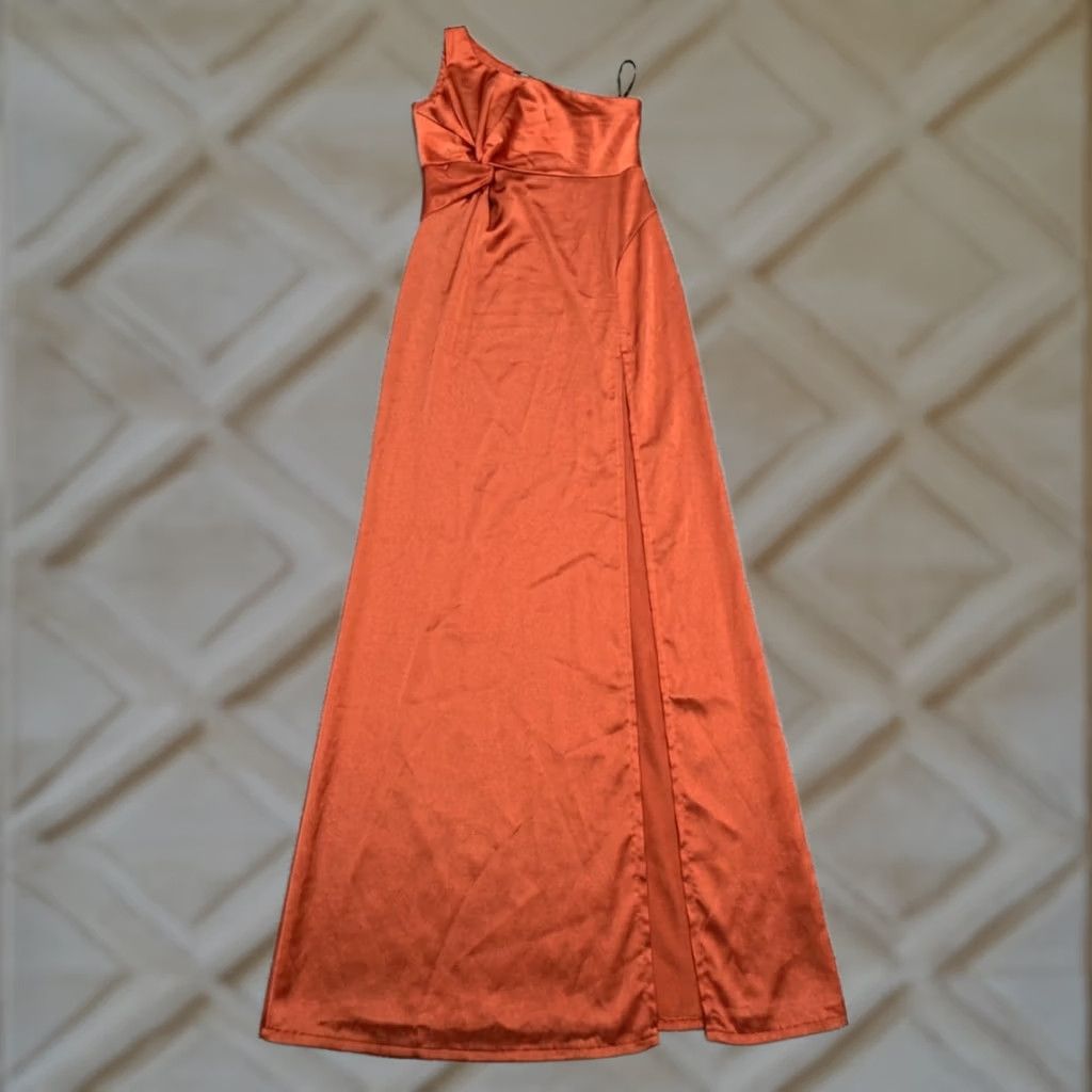 Missguided Missguided Satin One Shoulder Twist Front Maxi Dress Womens 8 Orange Size M / US 6-8 / IT 42-44 - 1 Thumbnail