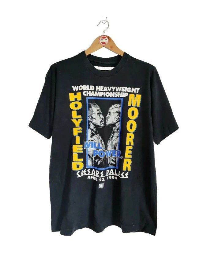 image of Vintage Evander Holyfield Vs Michael Moorer 90's T-Shirt in Black, Men's (Size XL)