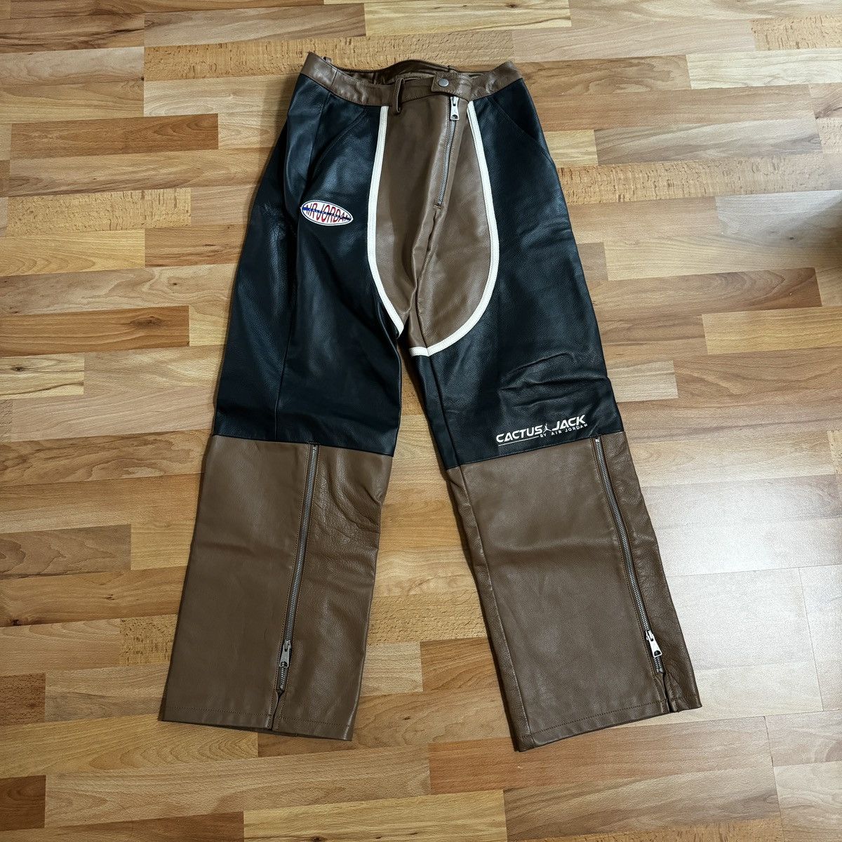 image of Nike x Travis Scott Cactus Jack X Jordan X Travis Leather Pants Size M in Brown, Men's