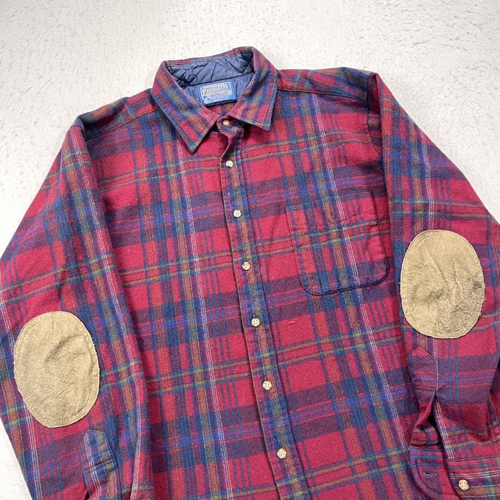 Pendleton VINTAGE Pendleton Shirt Mens XL Red Blue Elbow Patch Wool Flannel Plaid USA 70s Size US XL / EU 56 / 4 - 3 Thumbnail