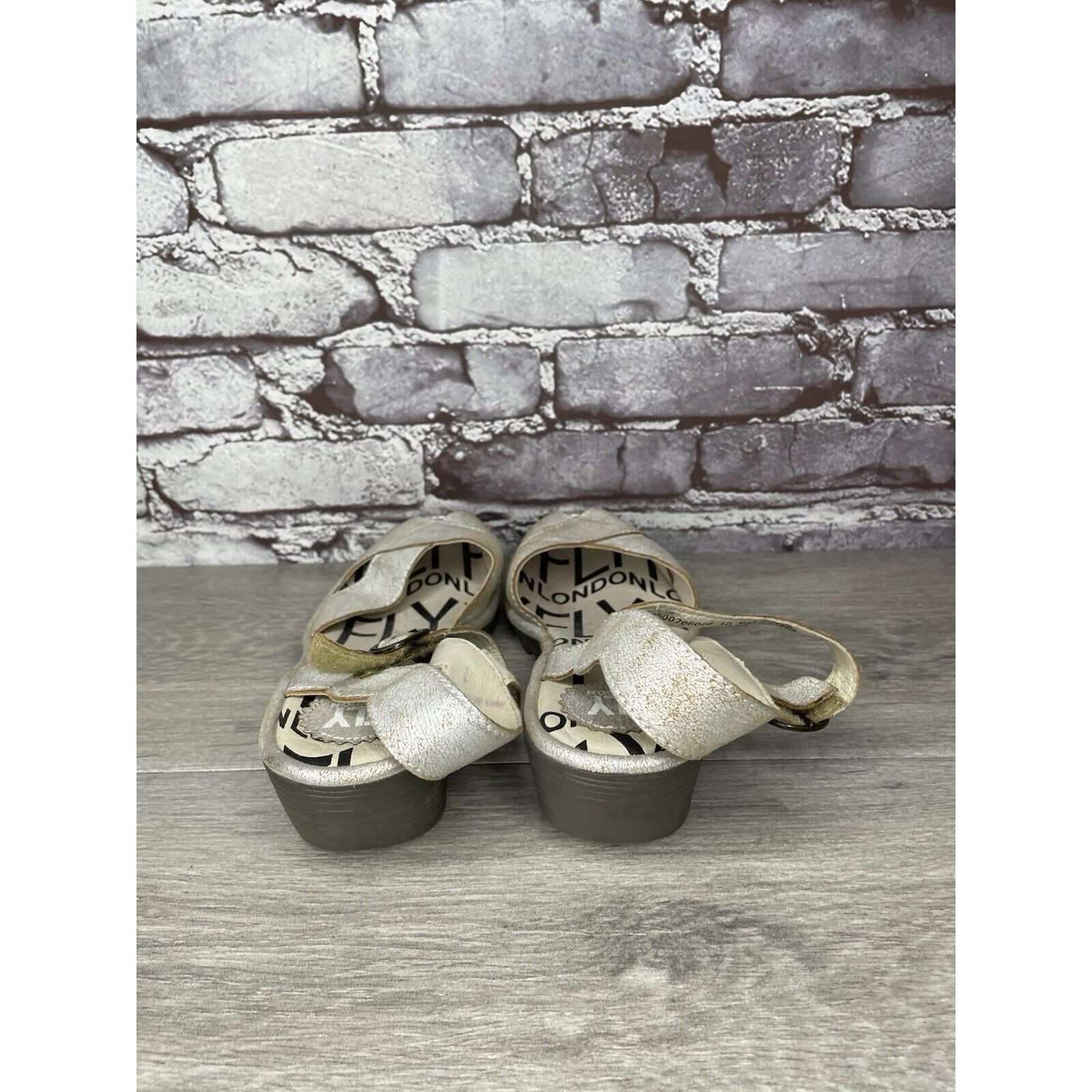 Fly London FLY London Pero Silver Metallic Crackled Peep Toe Wedge Sand Size US 9.5 / IT 39.5 - 4 Thumbnail