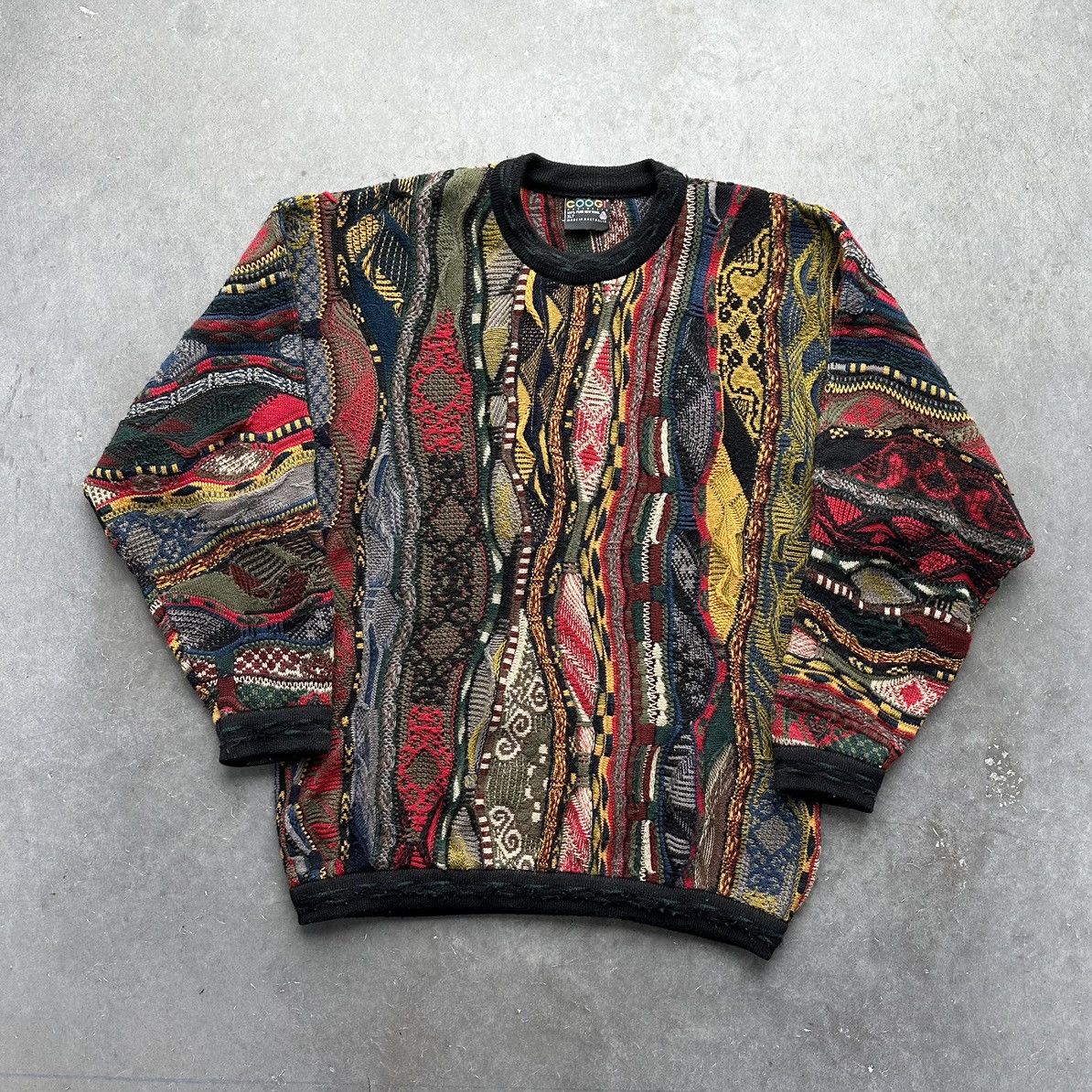 image of Crazy Vintage Coogi 3D Knit Sweater Multicolor Pattern Baggy, Men's (Size XL)