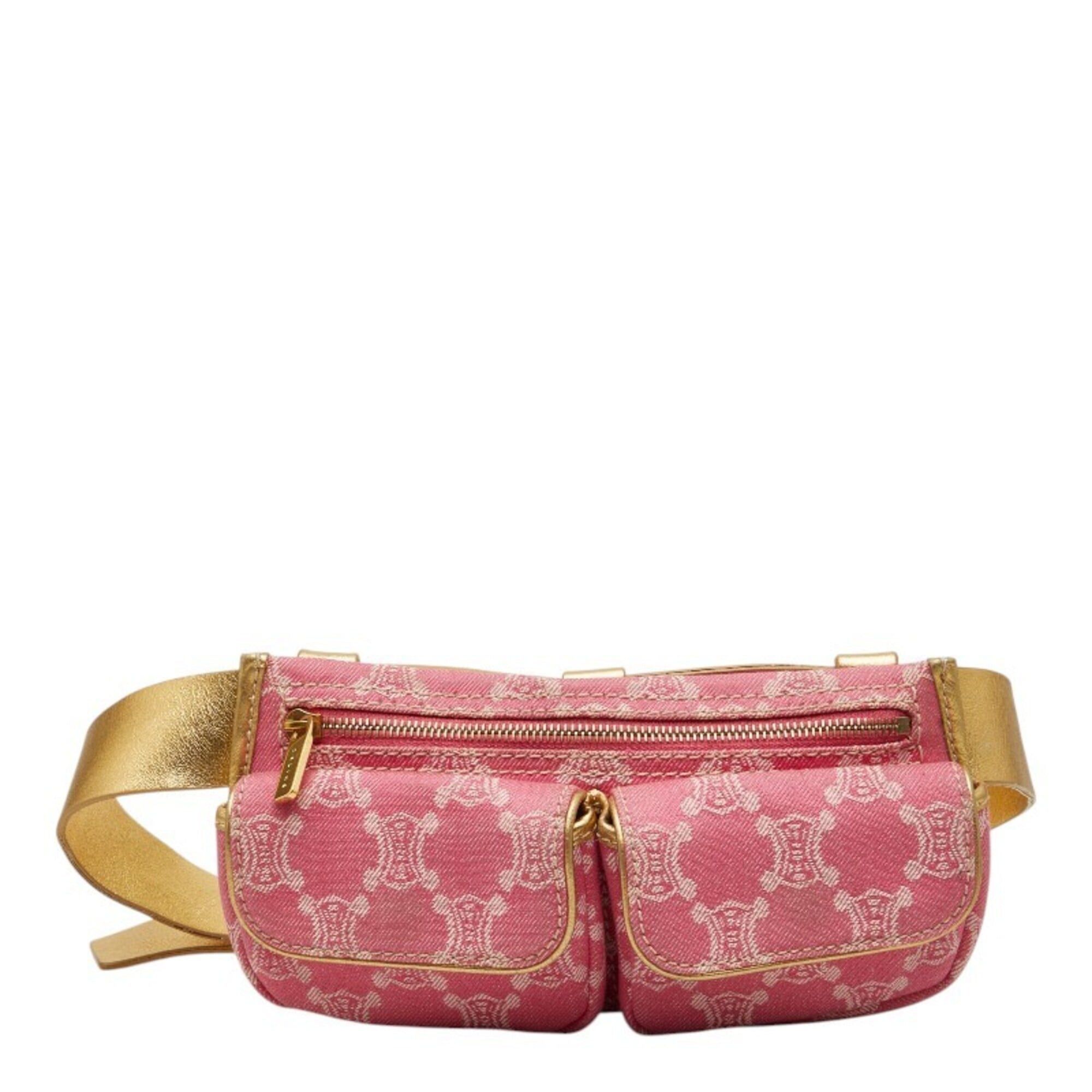 Celine Celine Triomphe Body Bag Waist Pouch CE00 34 Pink Gold Denim Leather Women's CELINE Size ONE SIZE - 1 Thumbnail