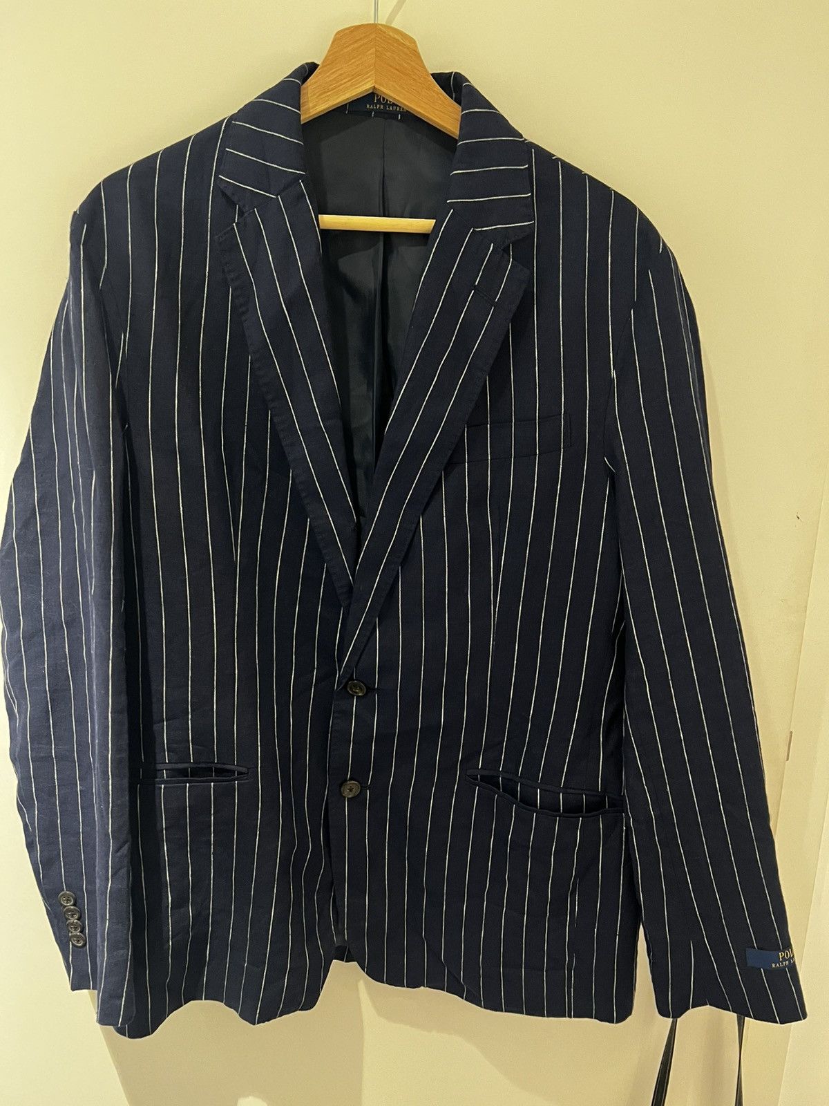 Ralph Lauren Polo Ralph Lauren Navy Pinstripe Linen Blazer –Summer Jacket Size 48L - 1 Thumbnail