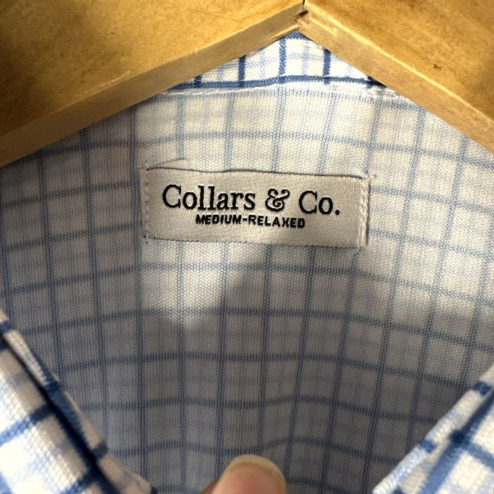 Vintage Collars and Co Dress Polo Shirt Medium Relaxed Blue Tattersall NWT Size 40R - 4 Thumbnail
