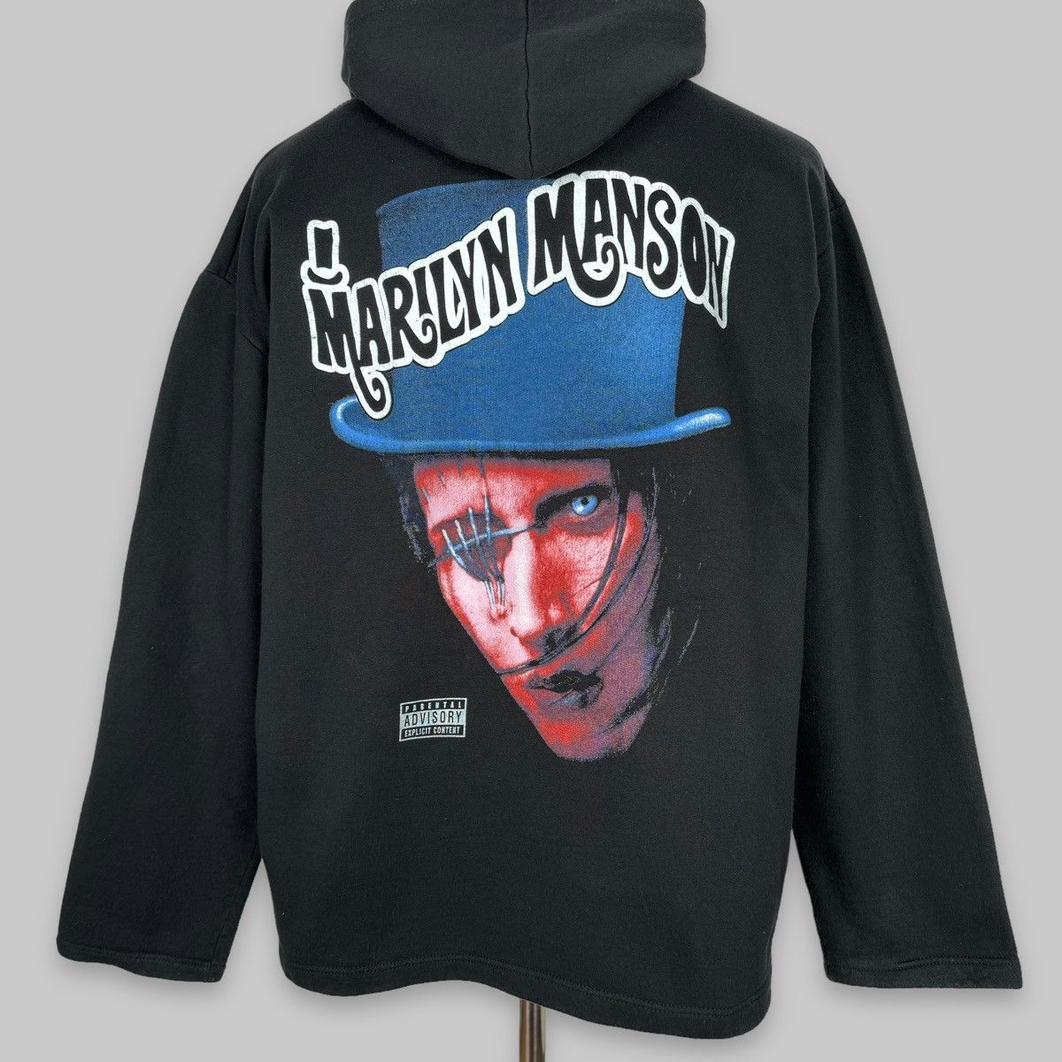 image of Band Tees x Marilyn Manson Vintage 2000 Marilyn Manson ‘Parental Advisory’ Euro Hoodie in Black (Si