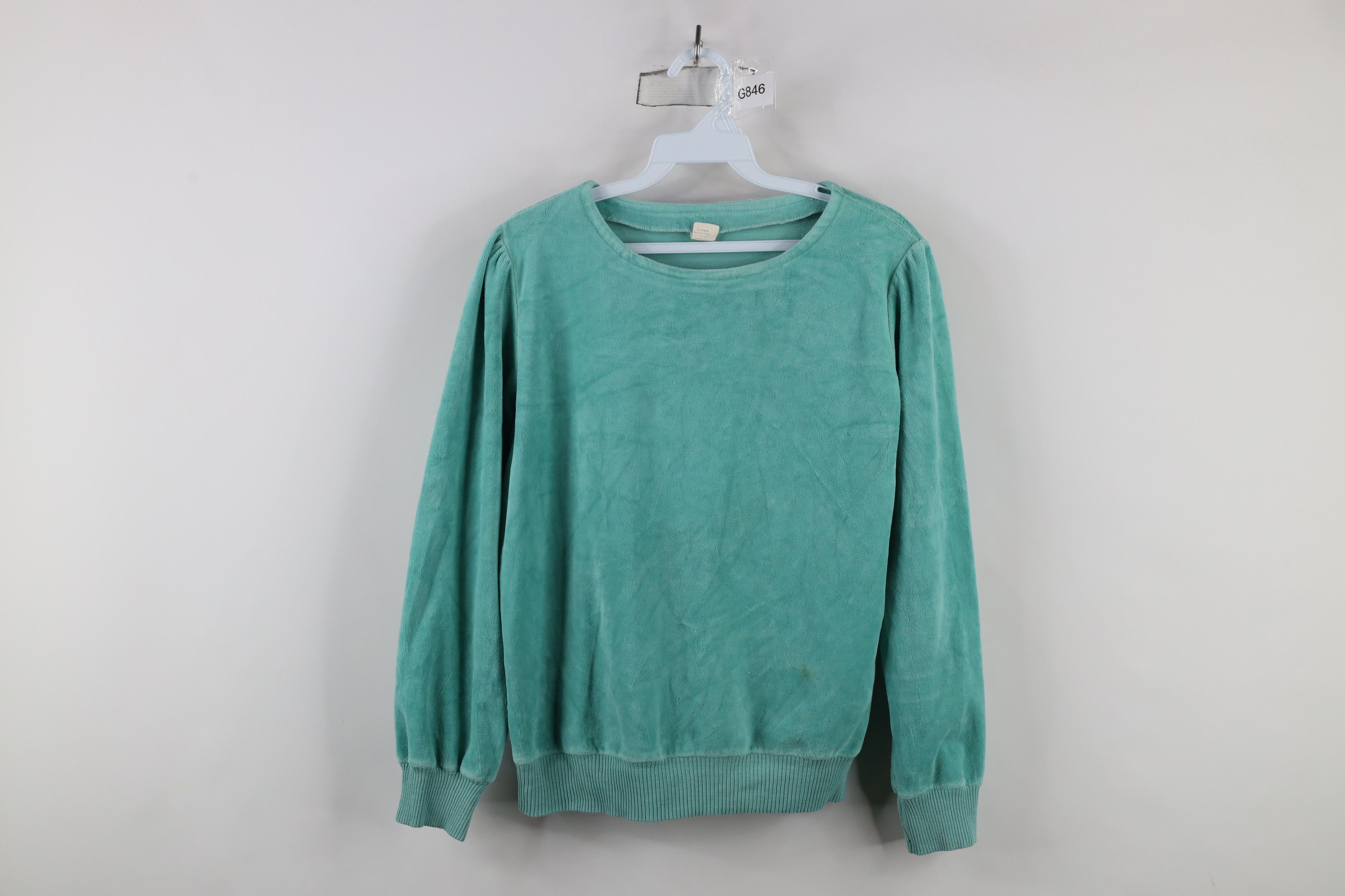 Vintage Vintage 70s Streetwear Blank Velour Sweater Teal USA Size L / US 10 / IT 46 - 1 Thumbnail