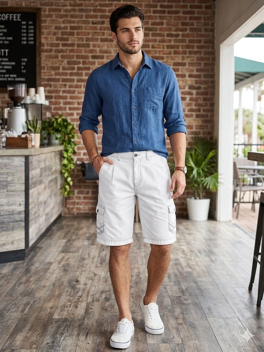 BKE BKE Irving Athletic Fit Cargo Utility White Shorts Size 33 Size US 33 - 1 Thumbnail