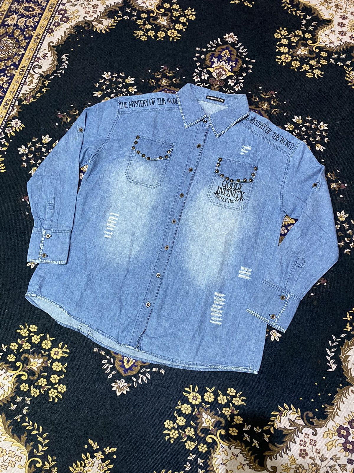 If Six Was Nine × Japanese Brand × Seditionaries Rare Y2K Ghost Of Harlem Punk Style Distressed Denim Shirt Size US L / EU 52-54 / 3 - 1 Thumbnail