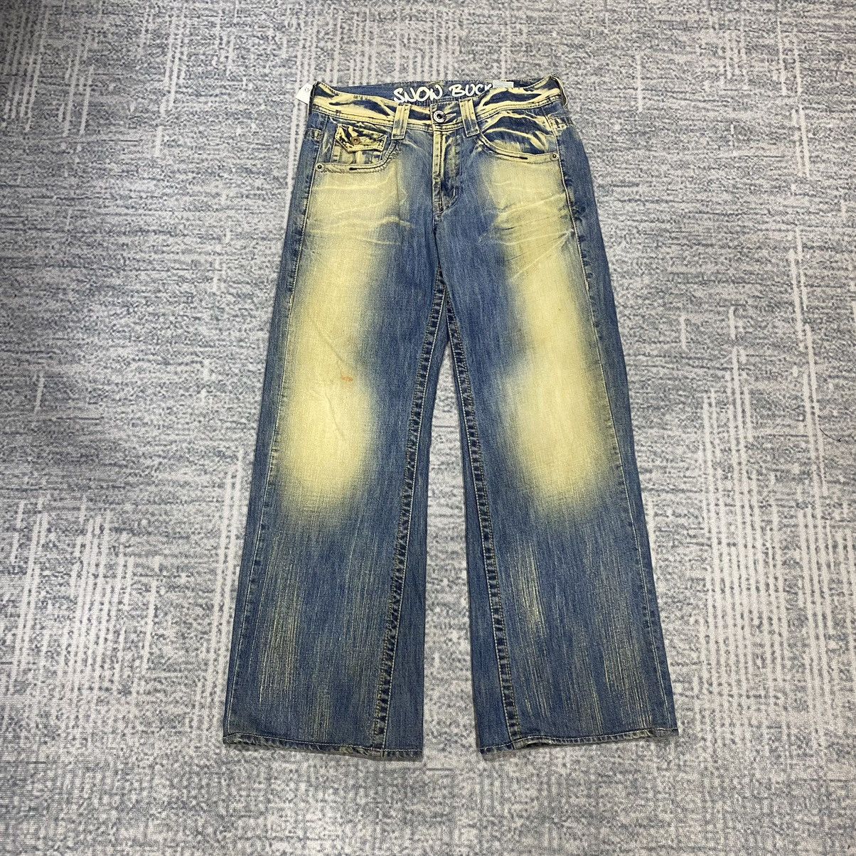 Japanese Brand Flare ☠️ Snow Buck Mud Wash Jeans Dirty Bootcut 90s Baggy Size US 32 / EU 48 - 1 Thumbnail