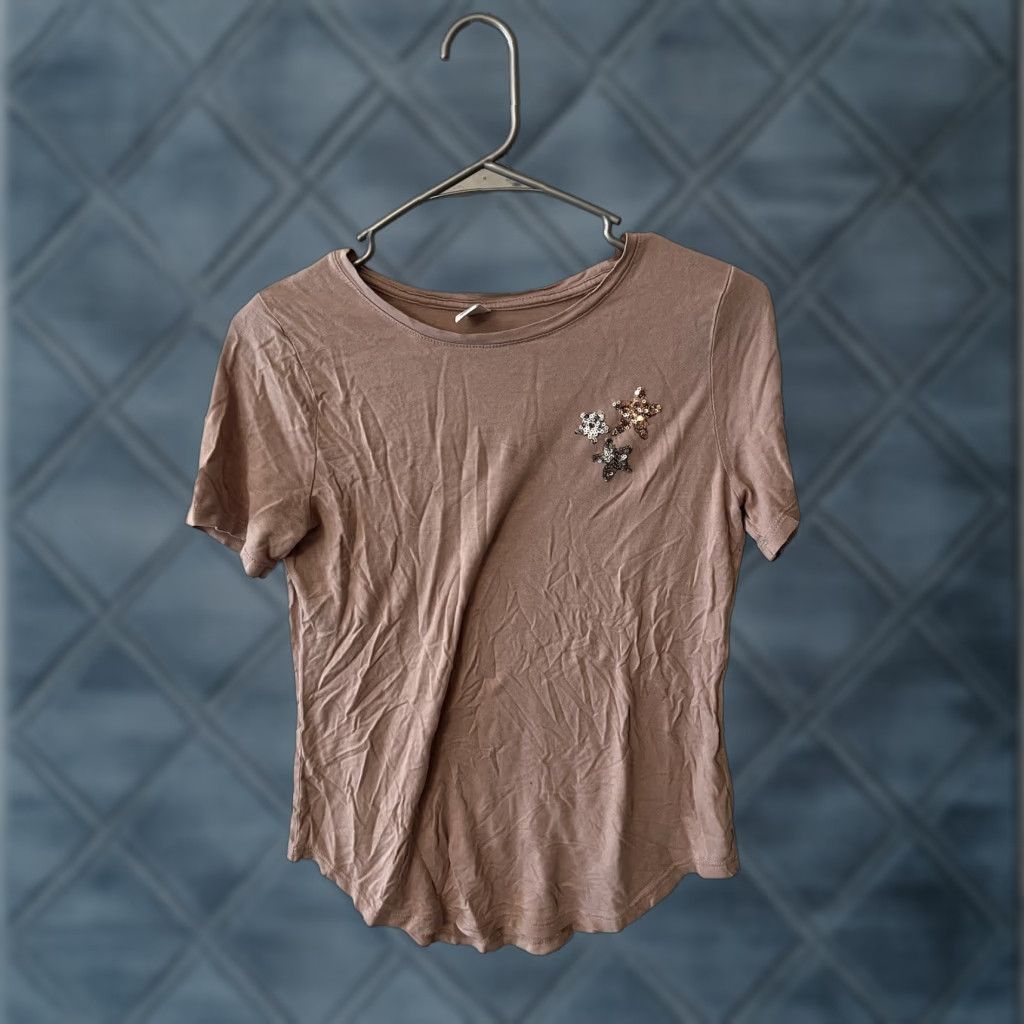 Old Navy VINTAGE Old Navy Stars Cotton T-Shirt Women's XS Light Pink Basic Crew Neck Short Sleeve Size XS / US 0-2 / IT 36-38 - 1 Thumbnail