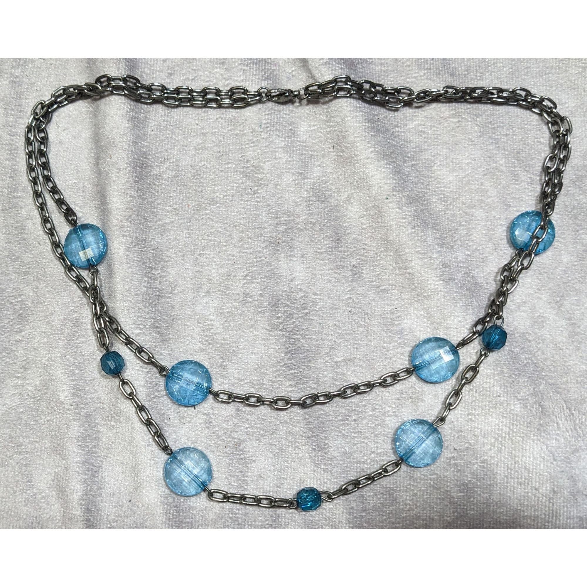 Other Double Strand Gunmetal Chain Necklace With Blue Crackle Acry Size ONE SIZE - 5 Thumbnail