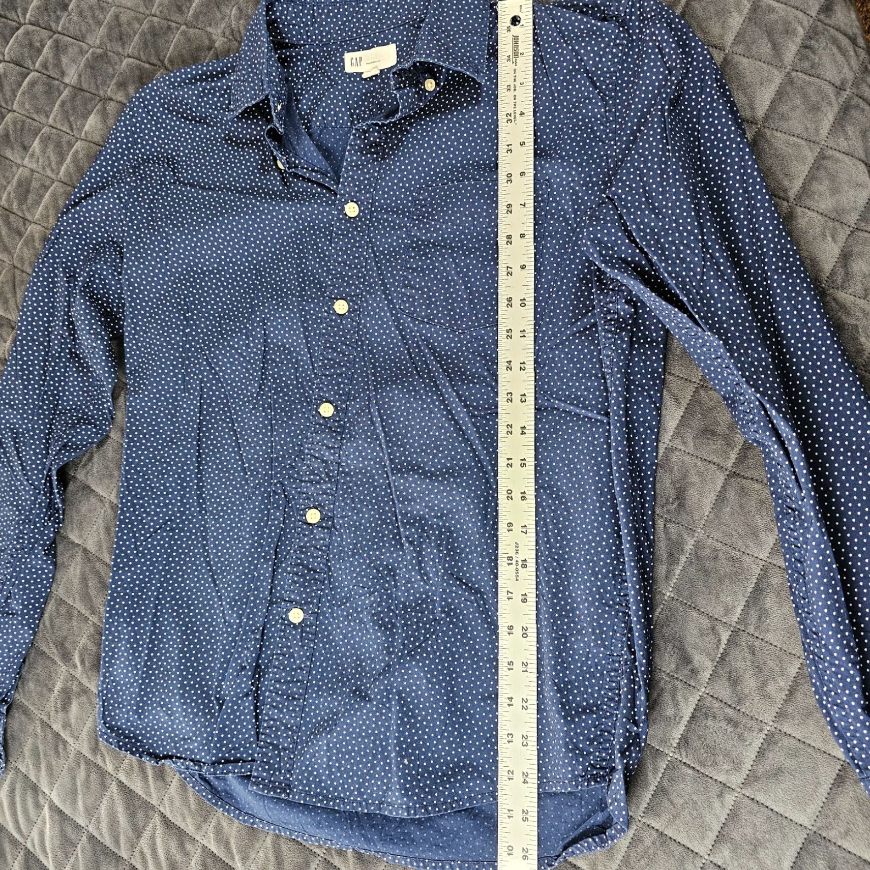 Gap Gap Button-Up Shirt Men M Navy Polka Dot Chest Pocket Long Sleeve Regular 100% Cotton Vintage No Size US M / EU 48-50 / 2 - 5 Thumbnail