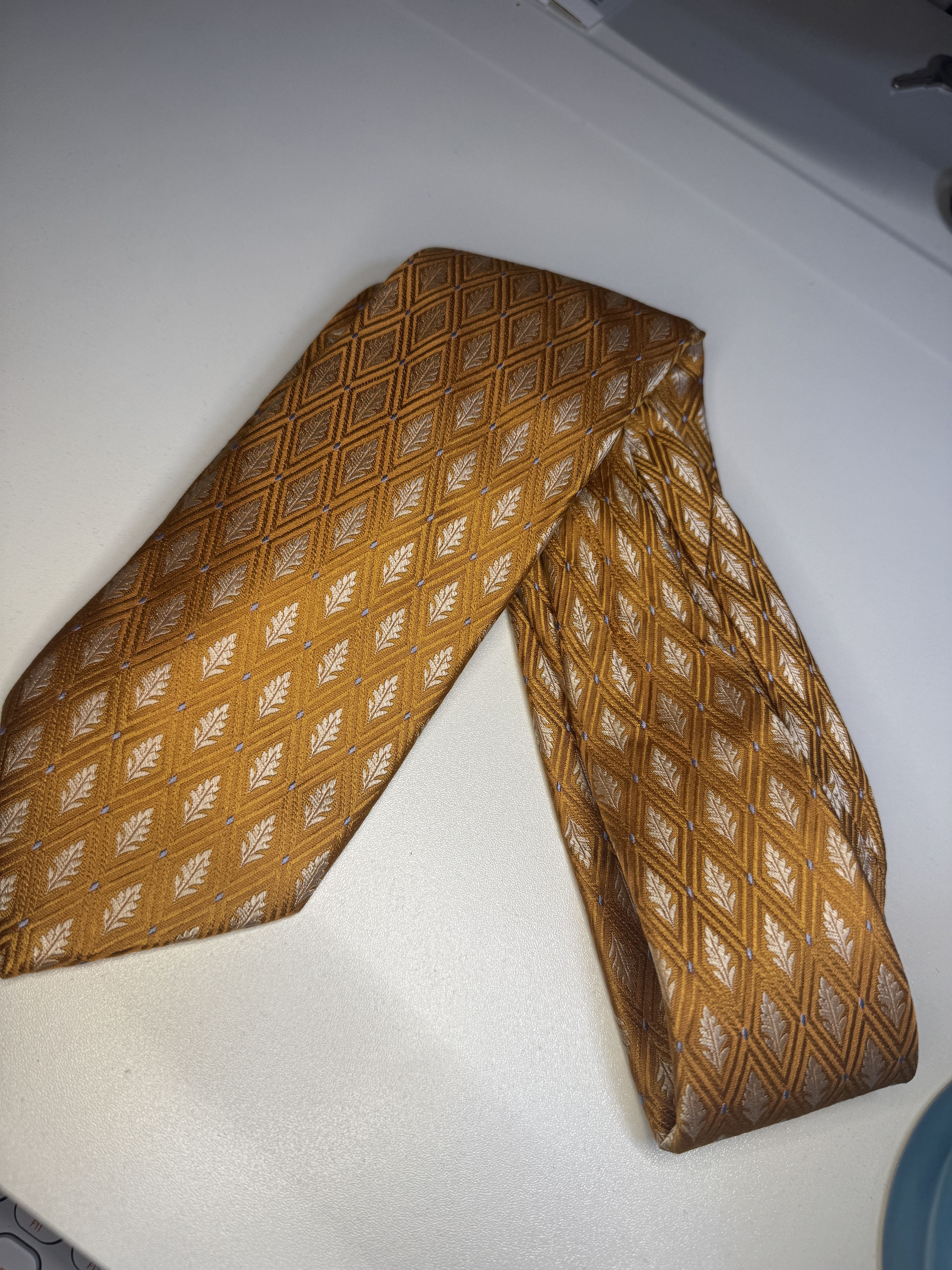 Ike Behar Ike Behar Men's Silk Tie Pumpikin Gold LEAVES Size ONE SIZE - 2 Thumbnail