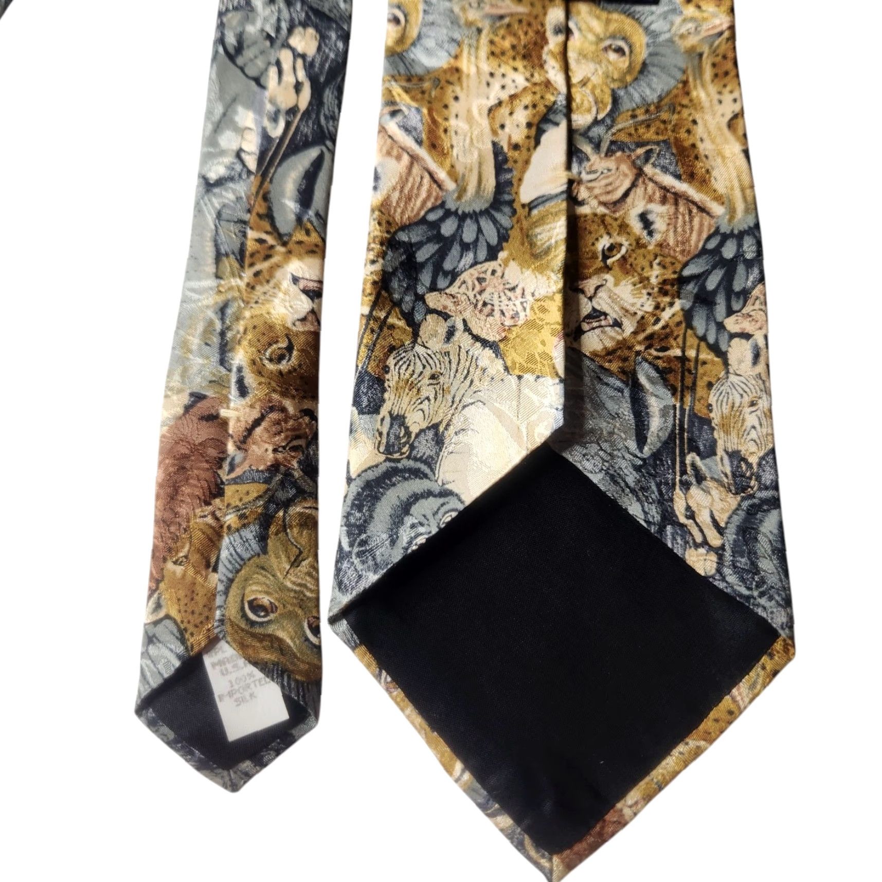 Vintage VINTAGE Endangered Species Jungle Animals Elephants Rhino Cheetah Silk Neck Tie Size ONE SIZE - 4 Thumbnail