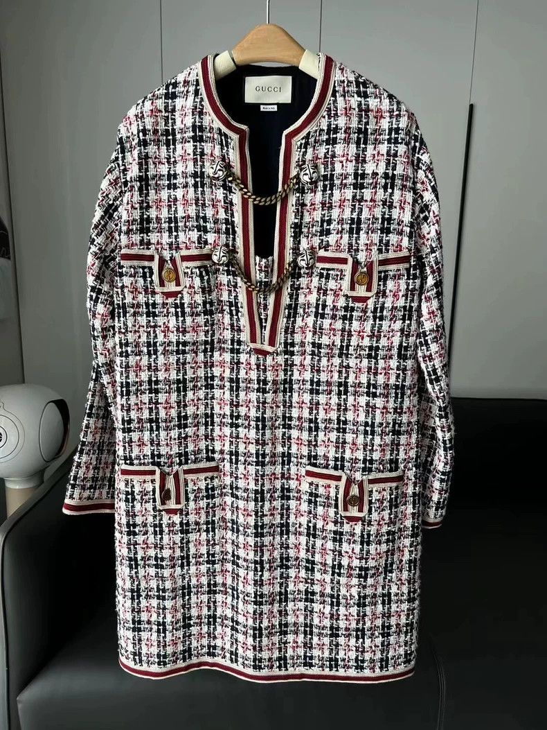 Gucci Gucci Tweed Long Sleeve Dress with Chain Detail- DMC Size US XS / EU 42 / 0 - 1 Thumbnail