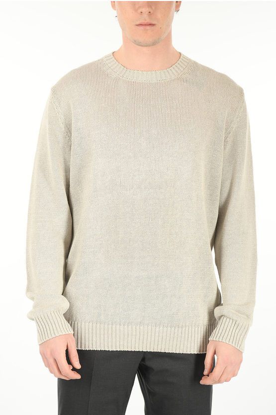 image of Corneliani Id Crew Neck Linen Pullover in Beige, Men's (Size 2XL)