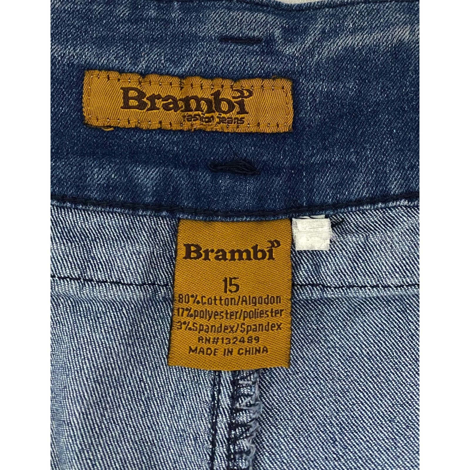 Denime Brambi Fashion Jeans Jeans Blue Stretch Denim Rhinestone Juniors Size 15 Slim Regular 5-Pocket Women Girls Mens Size 30" / US 8 / IT 44 - 5 Thumbnail
