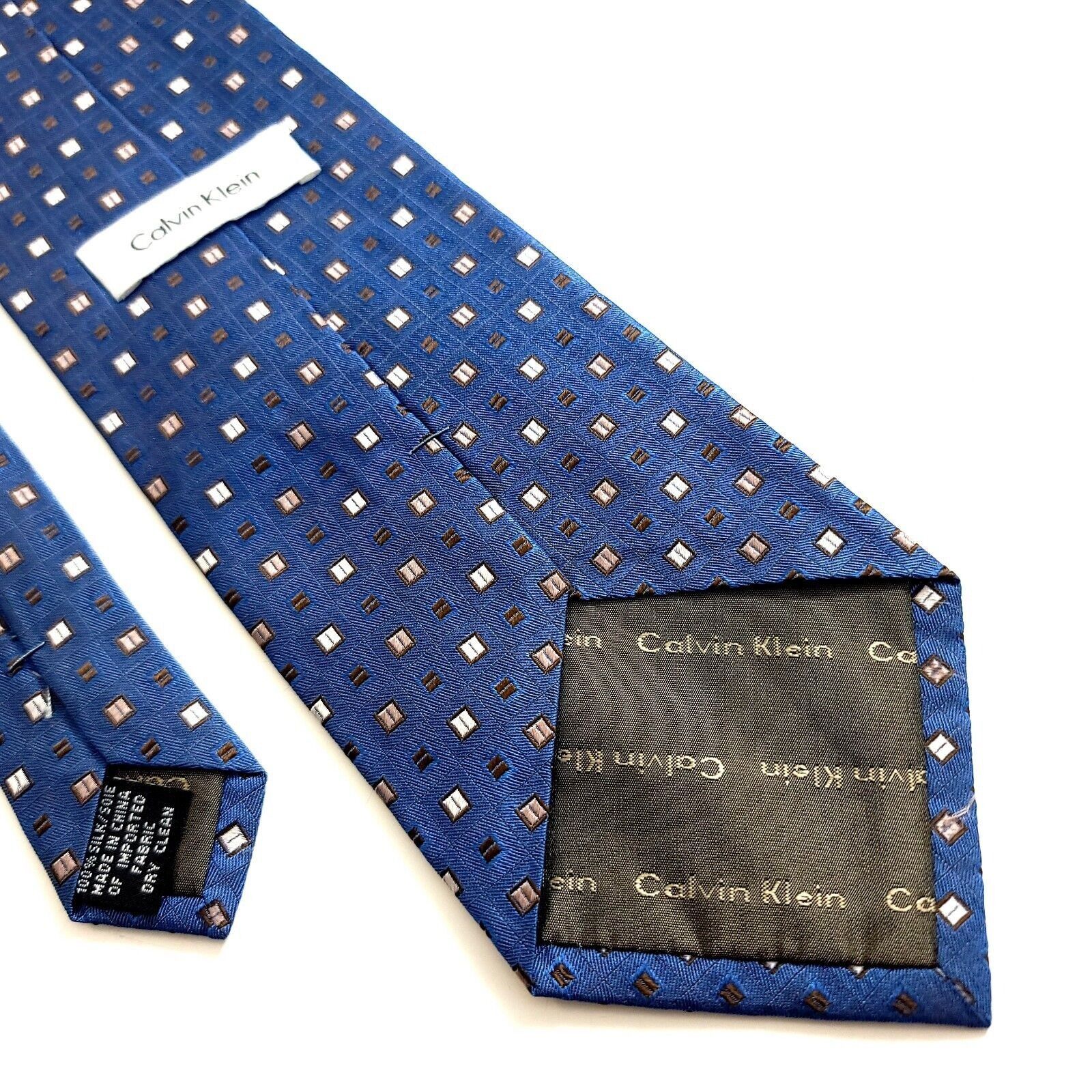 Calvin Klein Calvin Klein Blue Tan Woven Geometric Wide Silk Tie Size ONE SIZE - 5 Thumbnail