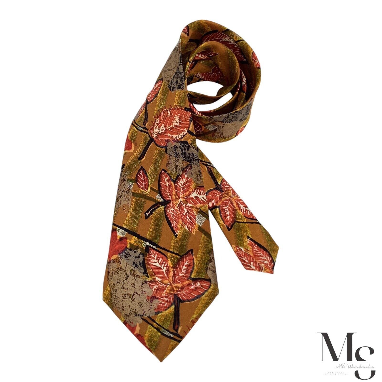 Christian Lacroix CHRISTIAN LACROIX Orange & Green Leaf Print Silk Tie Made In Size ONE SIZE - 1 Thumbnail
