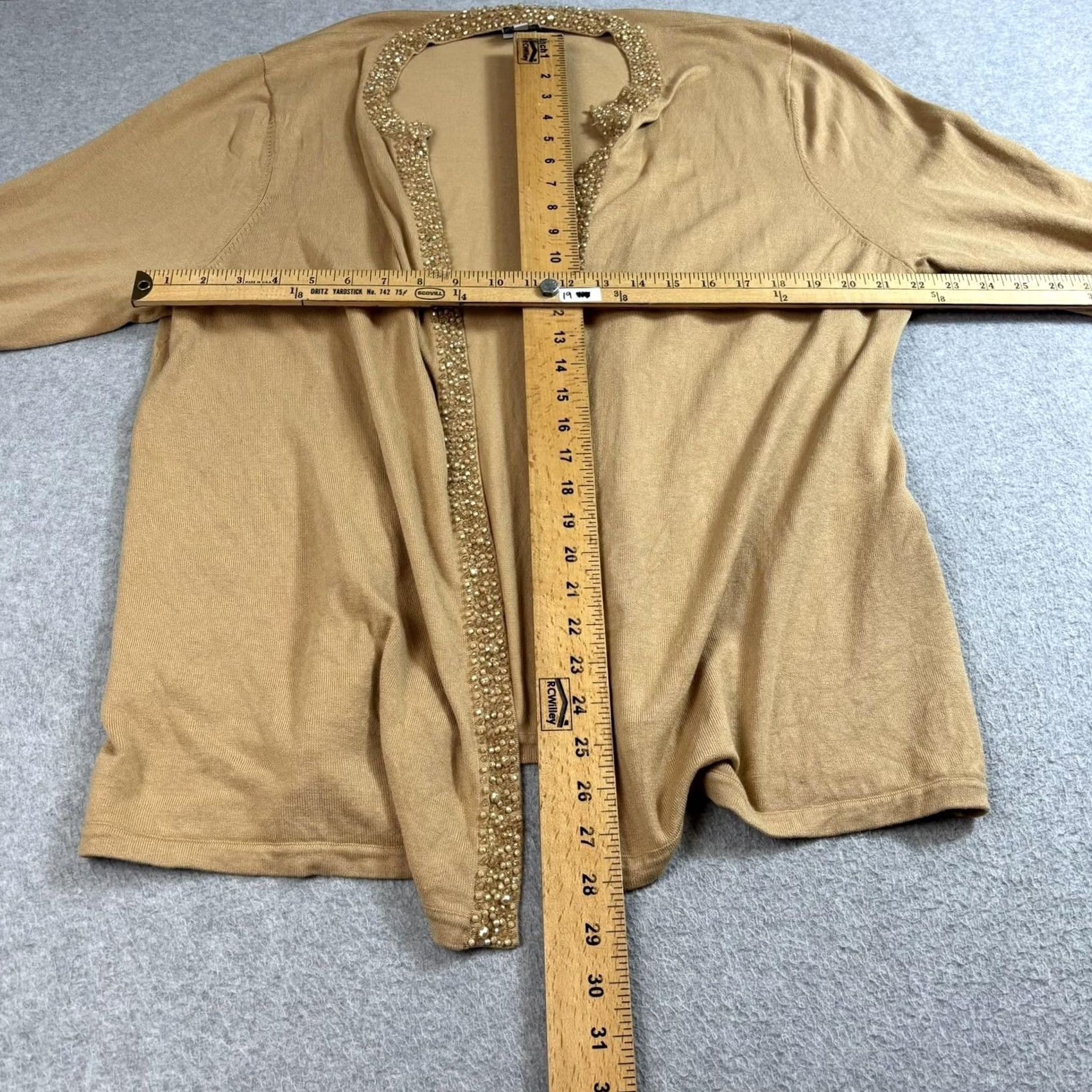Vintage Alain Weiz Cardigan Sweater Womens 20 Tan Silk Beaded Trim Open Front 3/4 Sleeve Plus Size Mens? Womens Size 3XL / US 20-22 - 6 Thumbnail