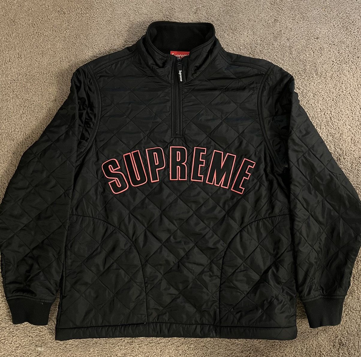 Supreme arc logo cheap quilted half zip pullover