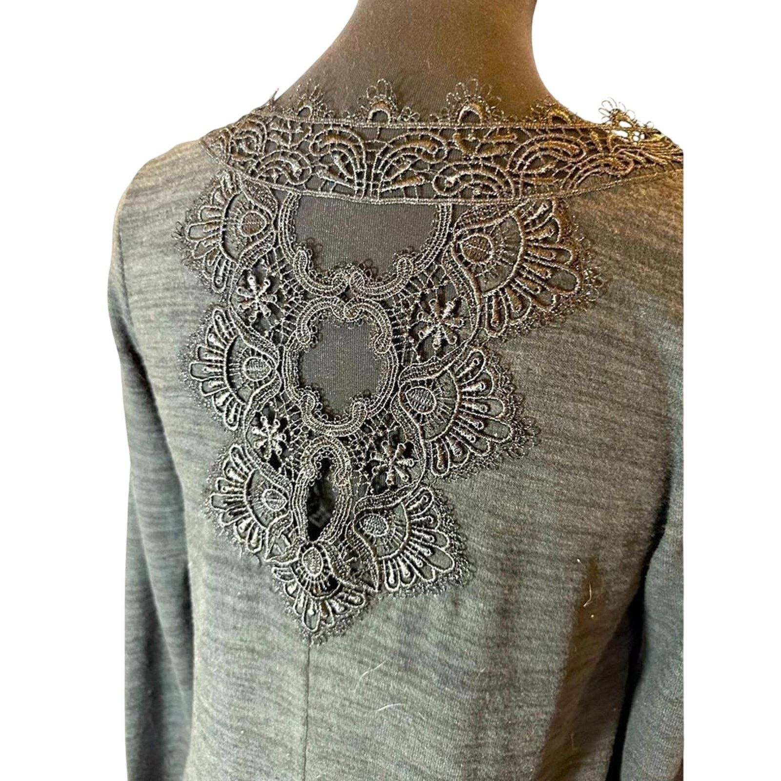 Designer NWT Elegant Gray Long Sleeve Dress with Lace Detail Size XS / US 0-2 / IT 36-38 - 1 Thumbnail