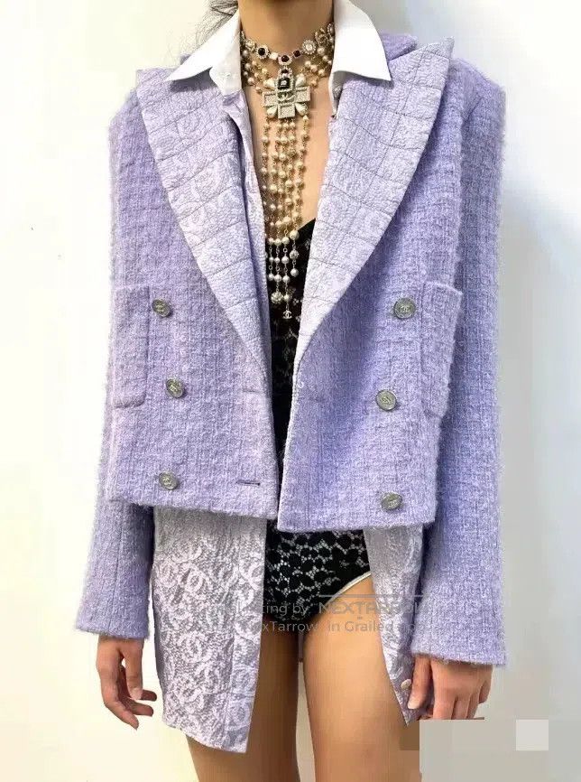 Chanel Chanel 21K autumn and winter taro purple lapel dark patter Size XXS / US 00 / IT 34 - 2 Thumbnail