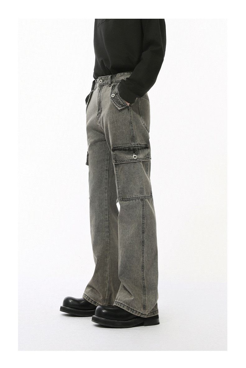 Vintage American style grey slim multi-pocket cargo washed jeans Size US 32 / EU 48 - 3 Thumbnail