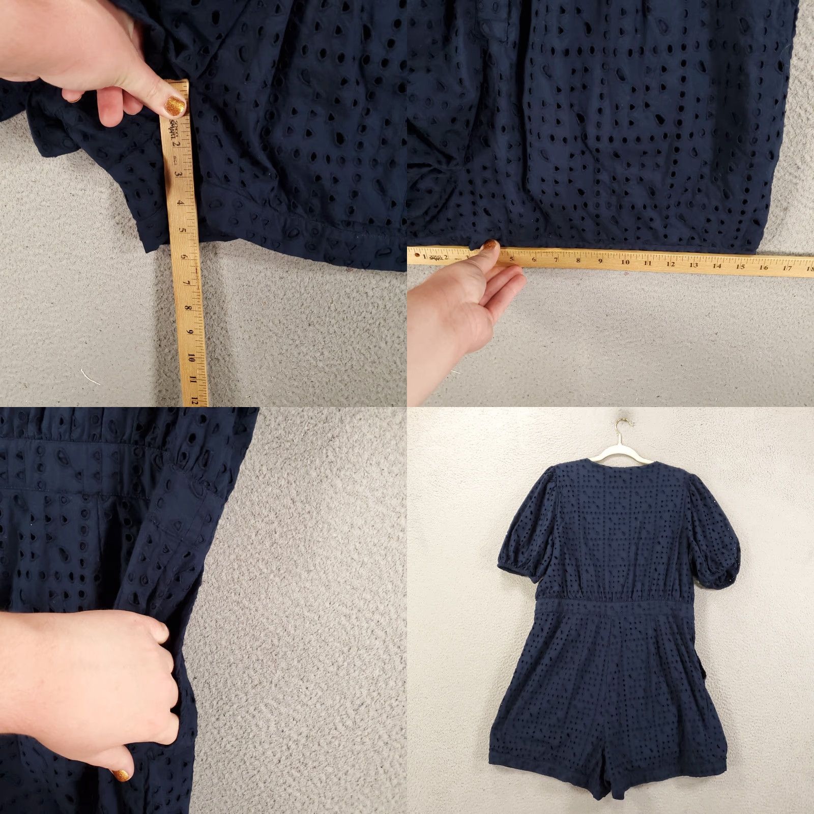 Loft LOFT Womens Romper Size 14 Blue Short Sleeve Button Front Cutouts Pockets 1 Piece Casual Travel Vintage: No Size 36" / US 14 / IT 50 - 8 Thumbnail