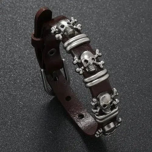 VIBE Gothic Punk Skull Leather Bracelet Size ONE SIZE - 2 Thumbnail