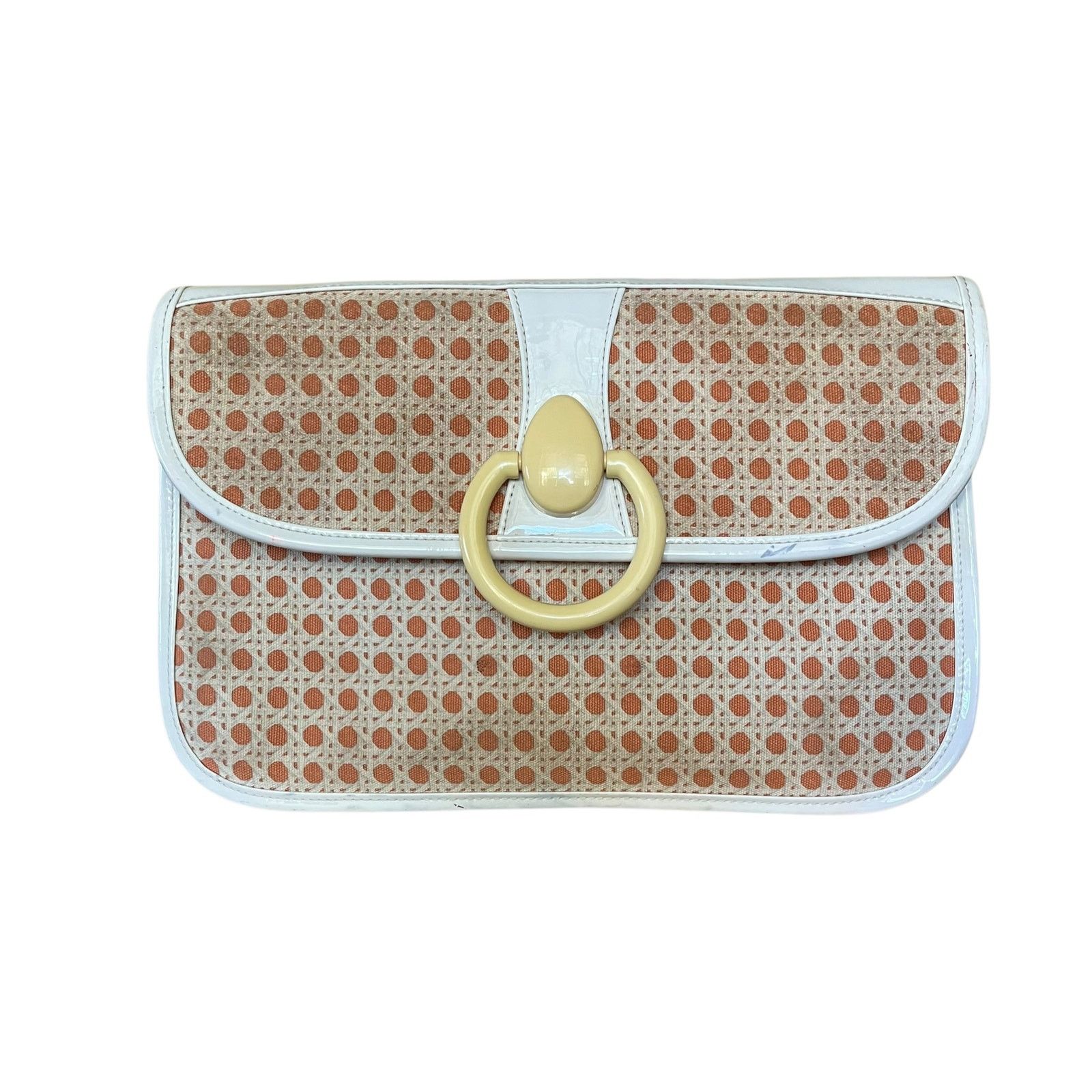 Vintage Lulu Guinness Lattice Print Coral White Wristlet Clutch Bag Size ONE SIZE - 3 Thumbnail