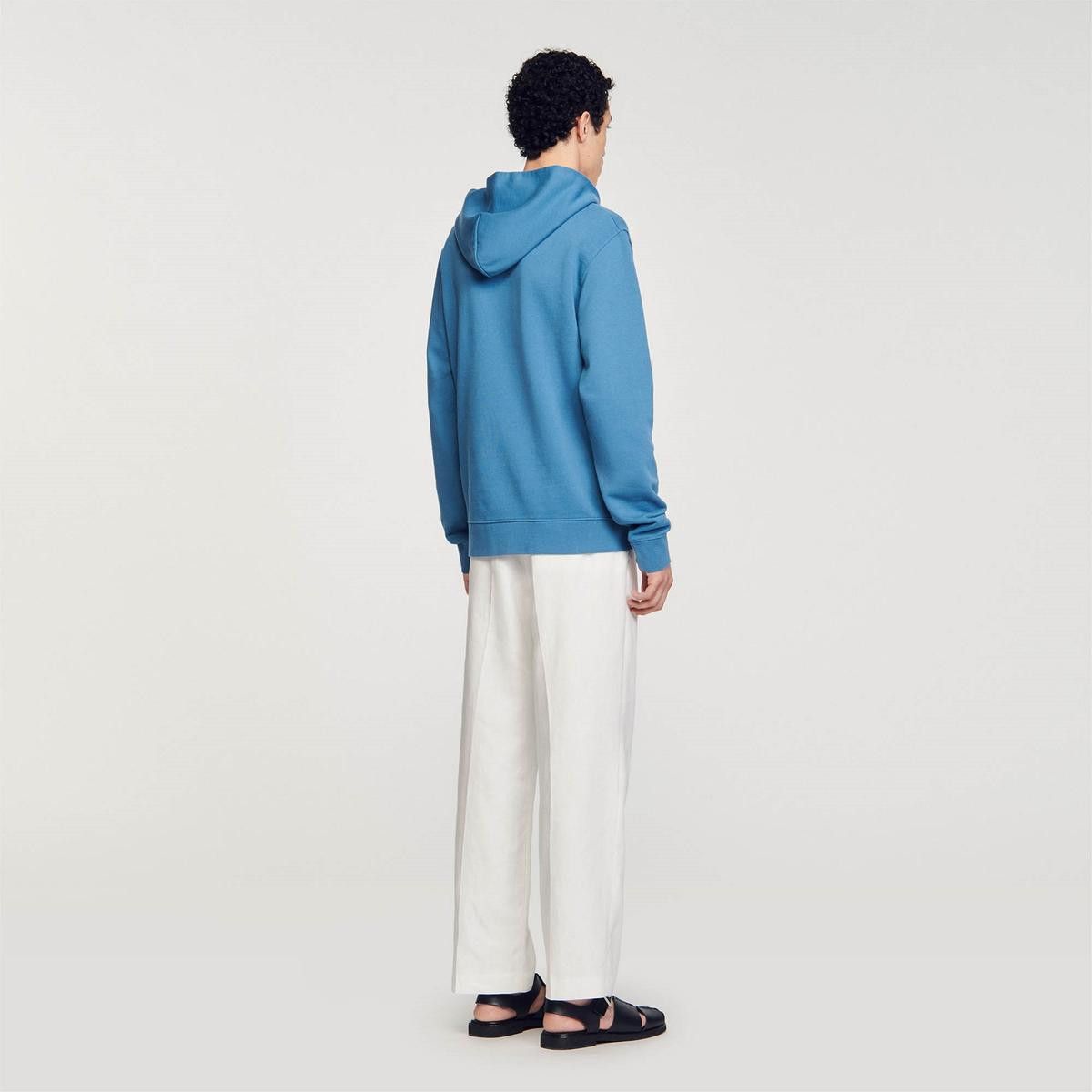 Sandro Sandro Paris Blue Cotton Glossy Flower Appliqué Hoodie M Size US M / EU 48-50 / 2 - 4 Thumbnail