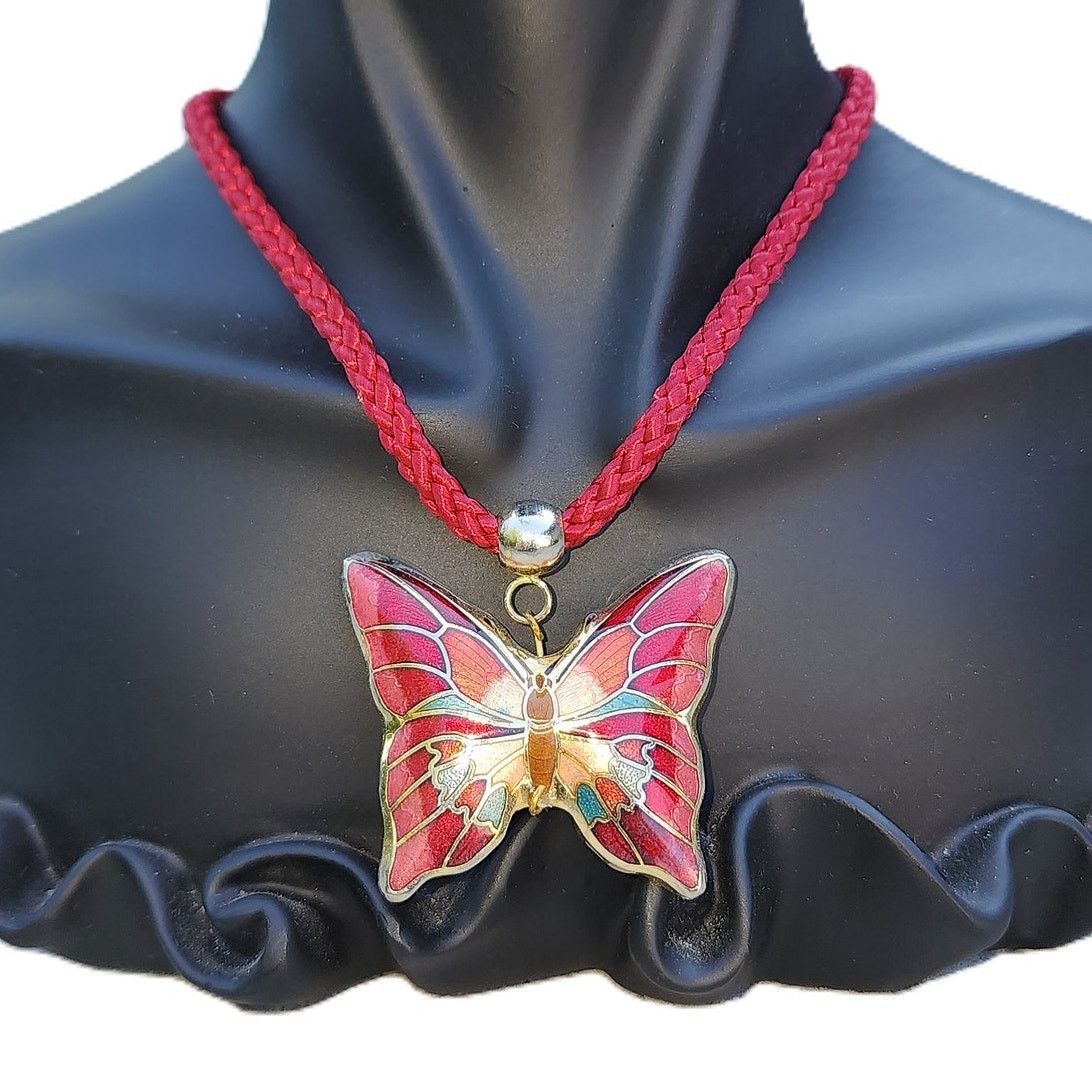 Vintage Vintage Premium Cloisonne Butterfly Pendant Rope Necklace Size ONE SIZE - 1 Thumbnail