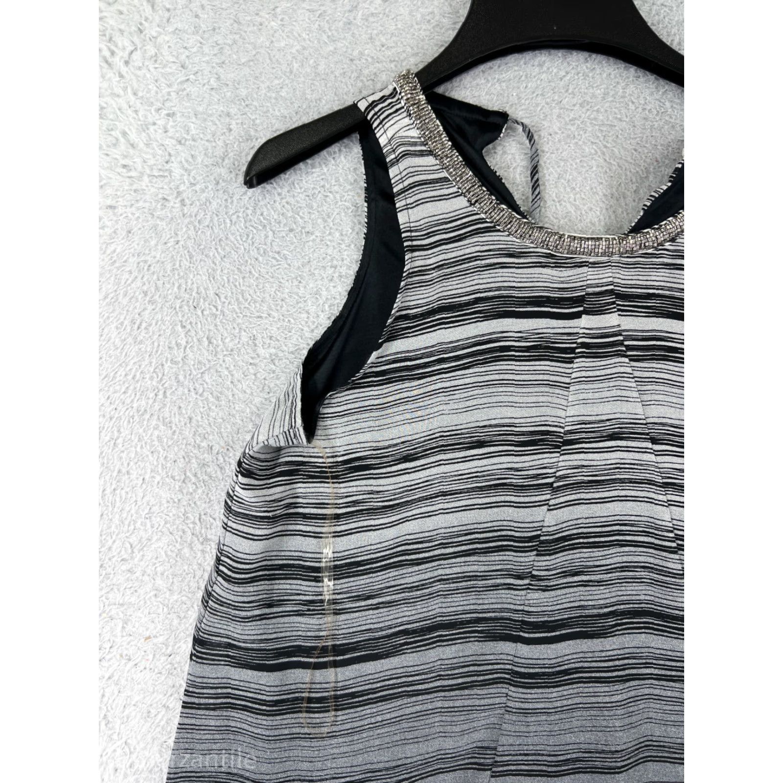 Alfani Alfani Shirt Women's Small Gray Striped Beaded 100% Polyester Sleeveless Tank - Casual, Knit, Round Neck, Pullover, Regular Fit, Gray, Tank, Women Size S / US 4 / IT 40 - 5 Thumbnail