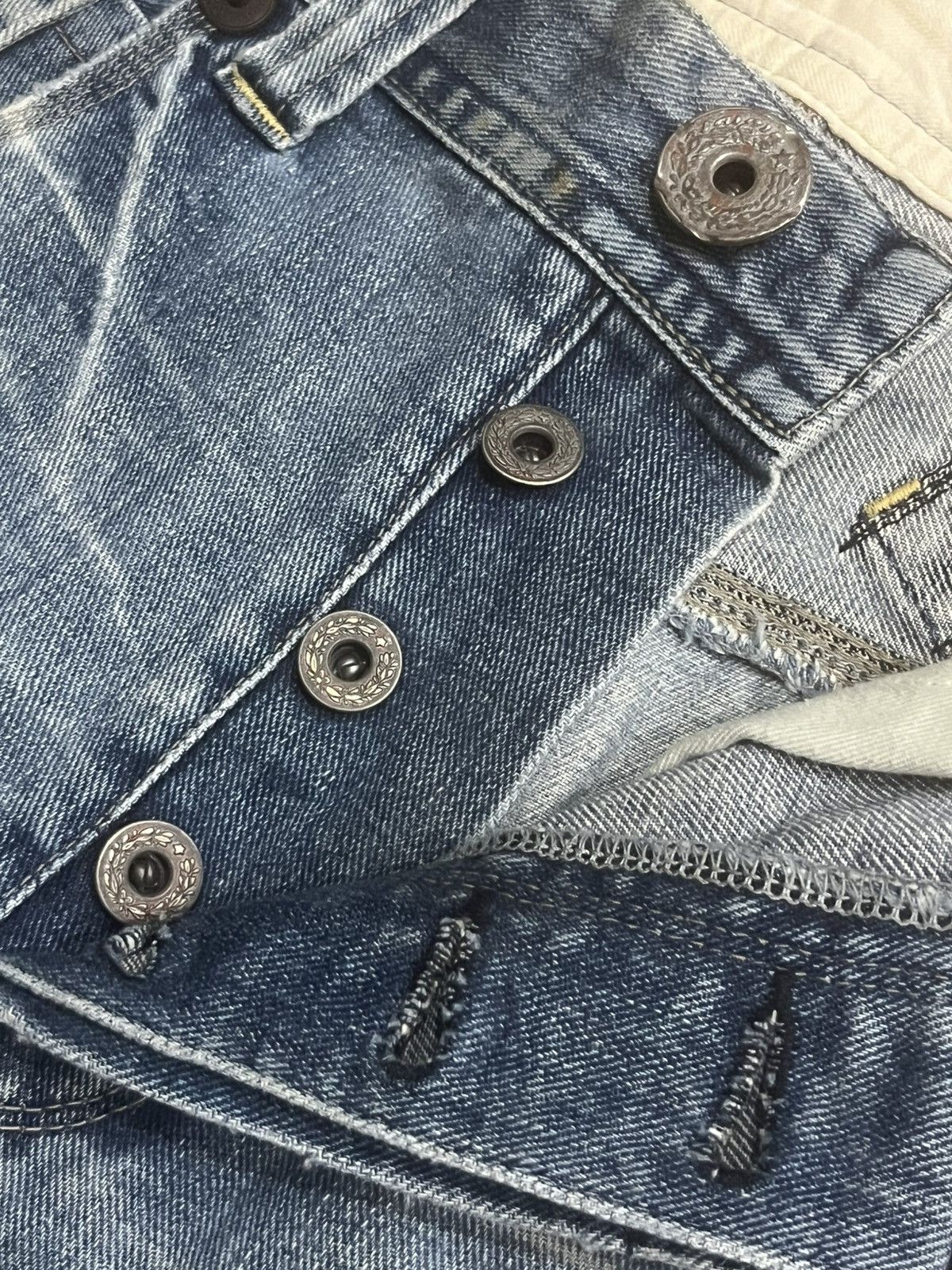 Le Grande Bleu (L.G.B.) Japanese Brand Bartack Cinch Back Whisker Blue Washed Jeans Size US 34 / EU 50 - 5 Thumbnail