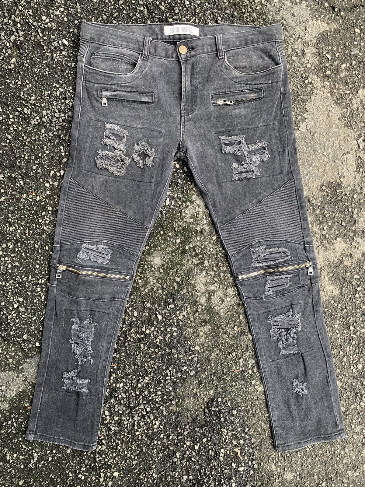 Other Distressed 8IGHTH/DSTRKT Multizipper Biker Streching Denim Size US 37 - 3 Thumbnail