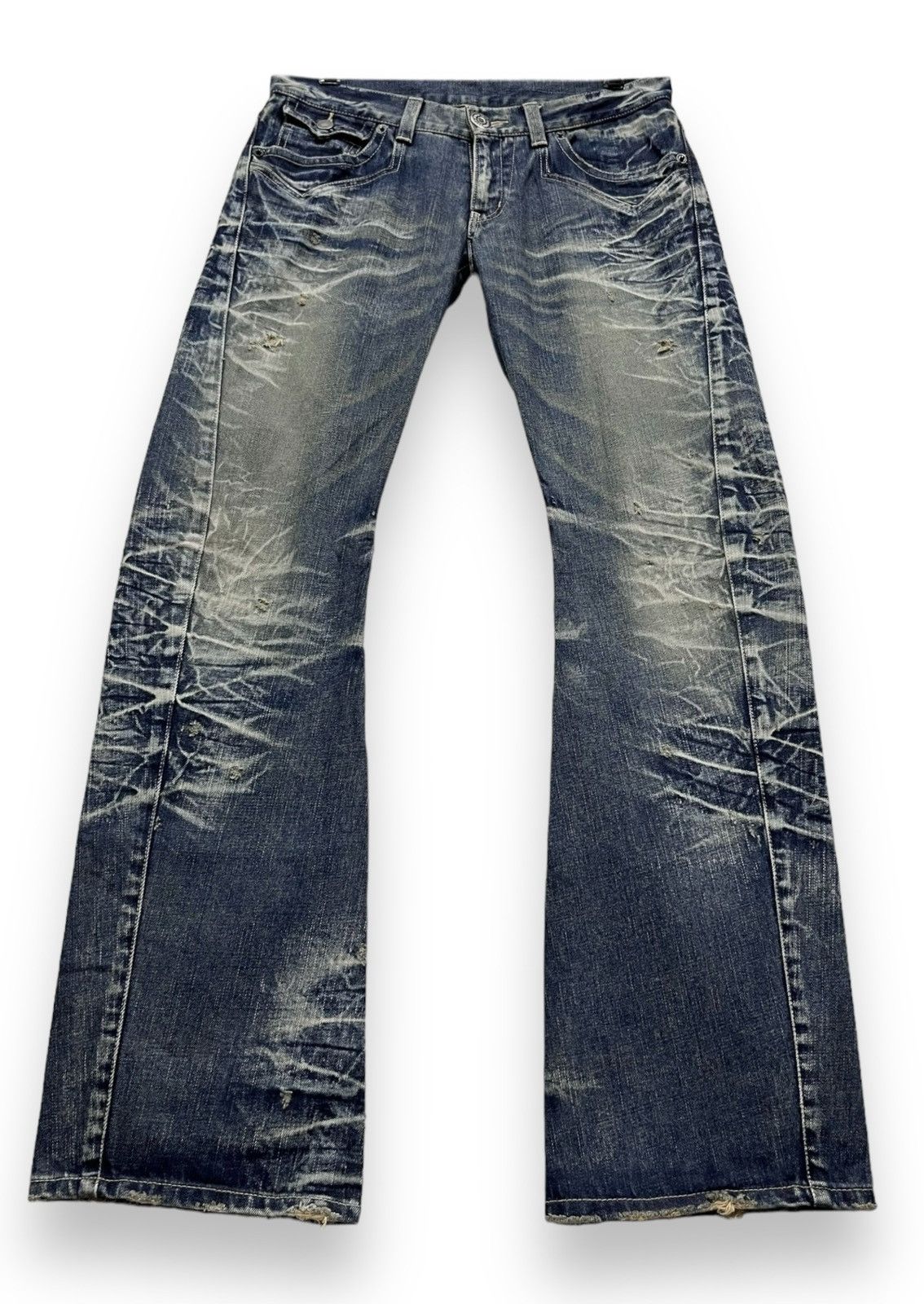 BIGI 🔥Vtg RATTLE TRAP Acid Mud Wash Distressed Punk Flare Denim Size US 31 - 4 Thumbnail