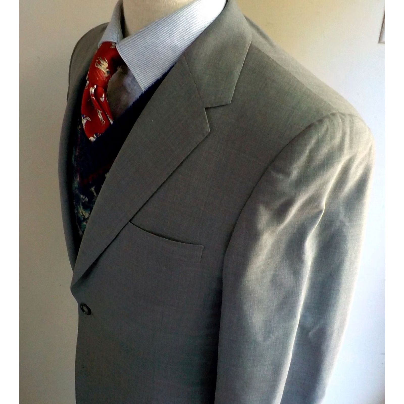 Vintage VINTAGE John Wannamaker 2 Button Suit Gray 38R Mens Slim Flat Front 32x29.5 Regular P2P 20" Double Back Vents Size 38R - 5 Thumbnail