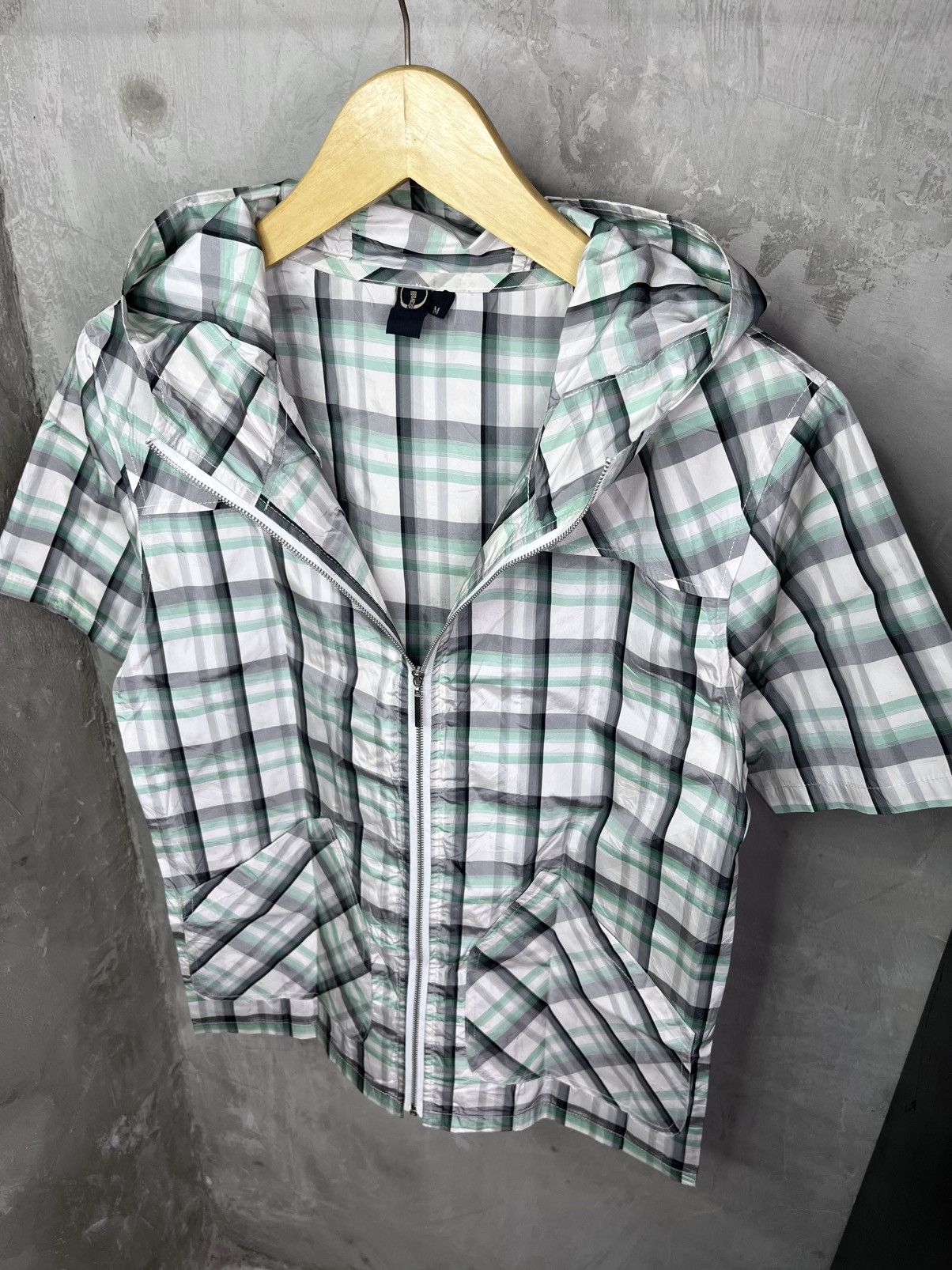 Just Cavalli Vintage Just Cavalli Plaid Tech Hooded Short Sleeve Jacket Size US M / EU 48-50 / 2 - 3 Thumbnail