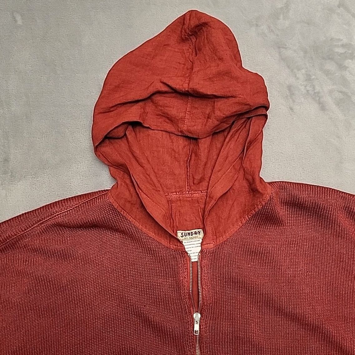 Rusty Sunday St Tropez Jacket Womens XL Rust Red Knit Zip Hooded Boho Lagenlook Jacket Size XL / US 12-14 / IT 48-50 - 4 Thumbnail