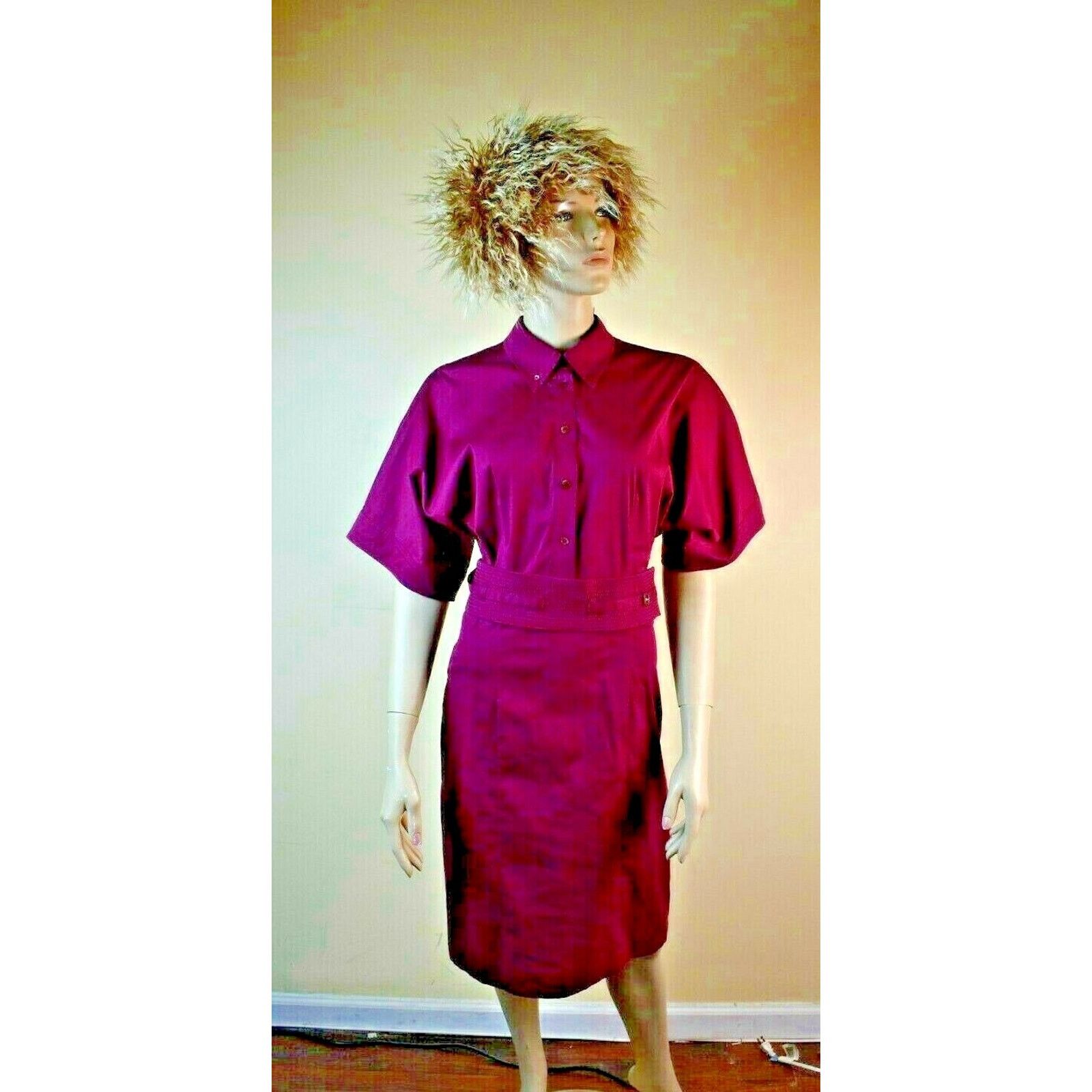 Gucci GUCCI WINE COTTON SHORT SLEEVE BELTED MIDI DRESS 42 6 IT Size M / US 6-8 / IT 42-44 - 6 Thumbnail