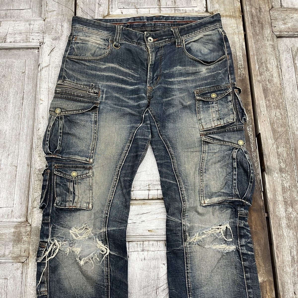 Japanese Brand × Matsuda × PPFM Distressed NicoleClub For Men Multipocket Cargo Jeans wc352 Size US 33 - 1 Thumbnail