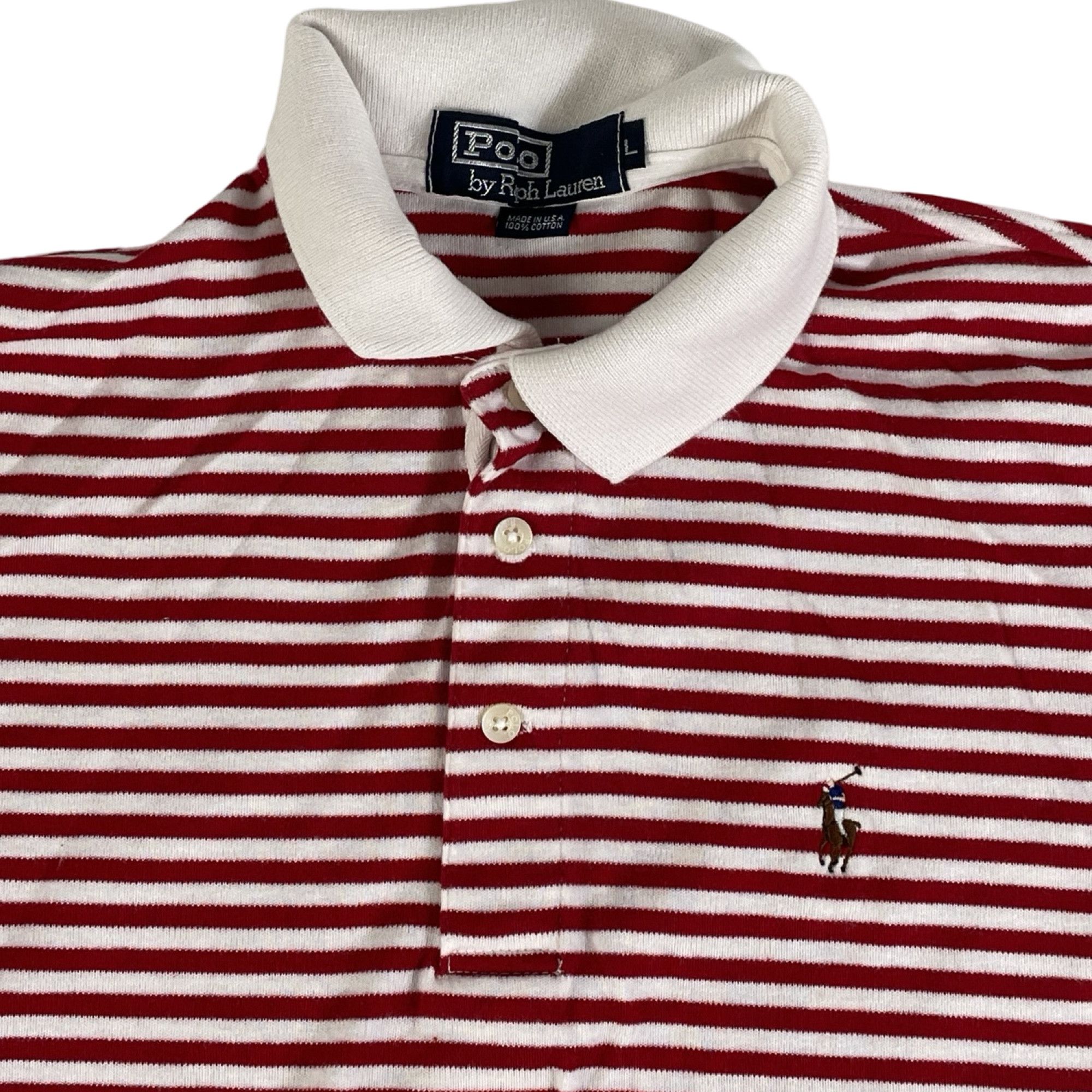 Polo Ralph Lauren Vintage Polo Ralph Lauren Red Striped Polo Mens Large Size US L / EU 52-54 / 3 - 3 Thumbnail