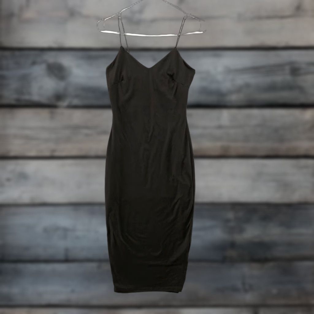 Vintage The Vintage Shop Slip Dress Womens S Black V-Neck Midi Bodycon Cami Stretch Sheath Party Cocktail Wedding Size S / US 4 / IT 40 - 1 Thumbnail