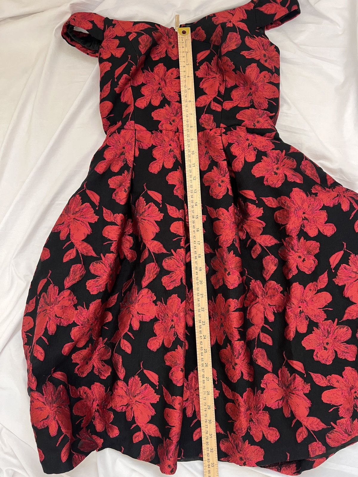 Calvin Klein red and black off-shoulder floral dress size