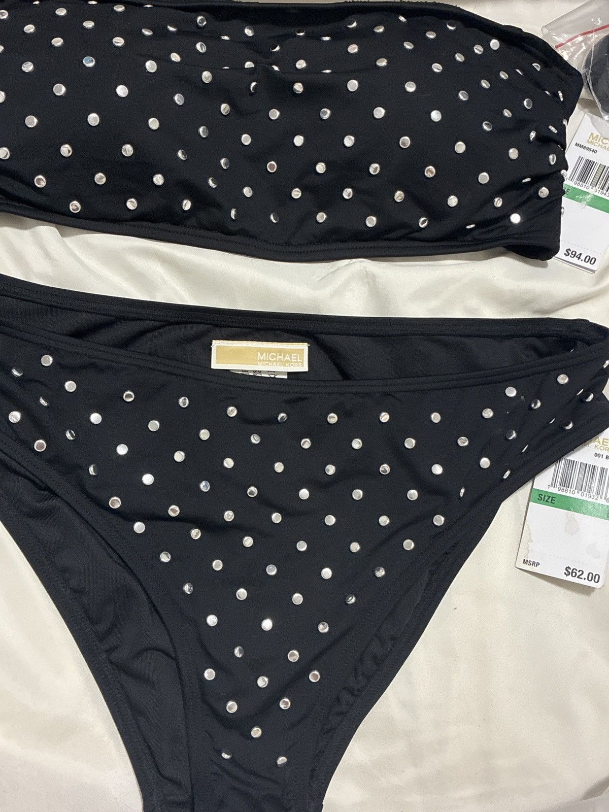 Michael Kors Studded Stretch Nylon Bandeau Bikini Top& bottom Size ONE SIZE - 1 Thumbnail