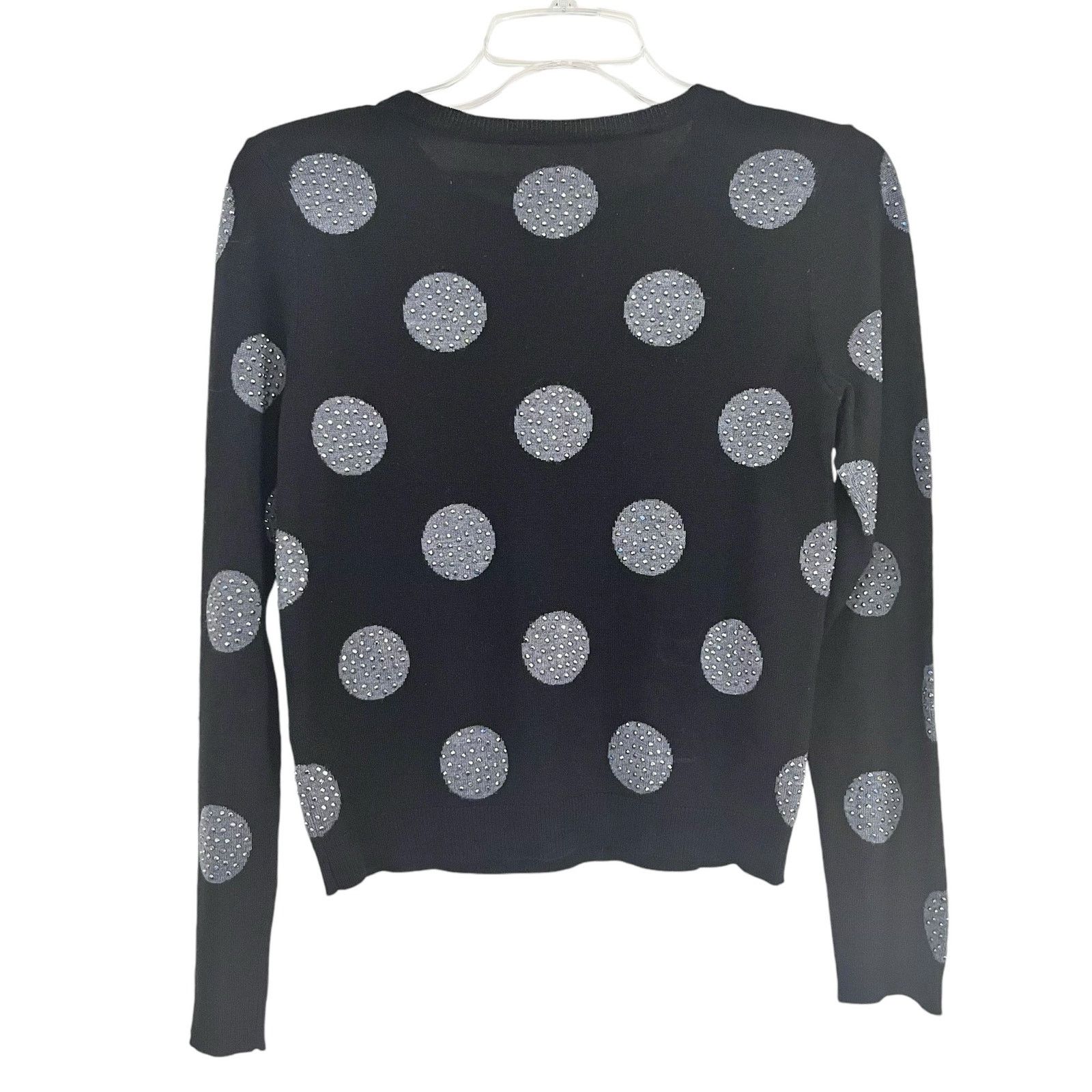 Alice + Olivia Alice + Olivia Black Gray Wool Polka Dot Crew Sweater Size XS / US 0-2 / IT 36-38 - 2 Thumbnail