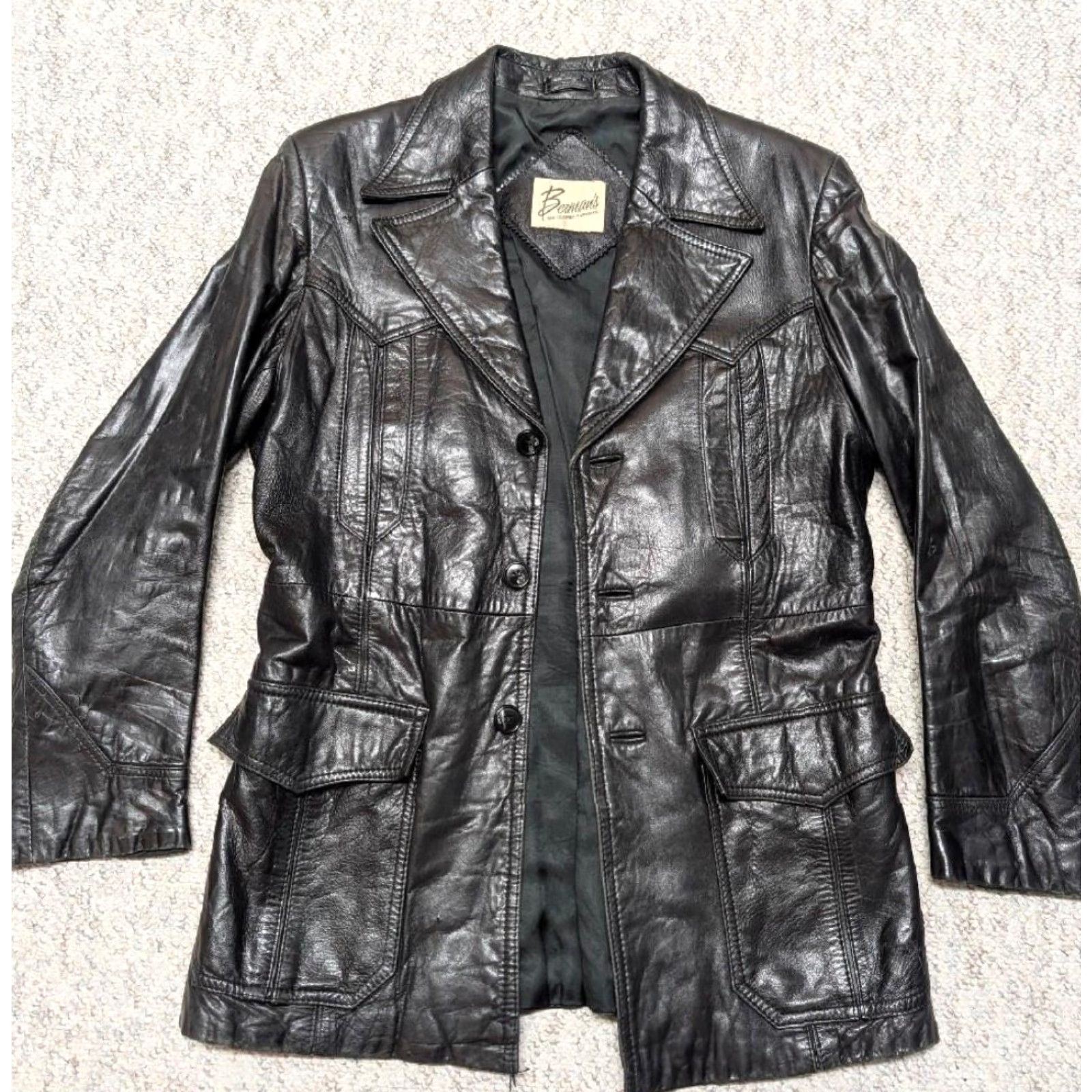 Vintage VINTAGE WESTERN LAMBSKIN Leather Coat S Men 36-38 Black Berman's Coat Cowboy 1970s Size US S / EU 44-46 / 1 - 3 Thumbnail